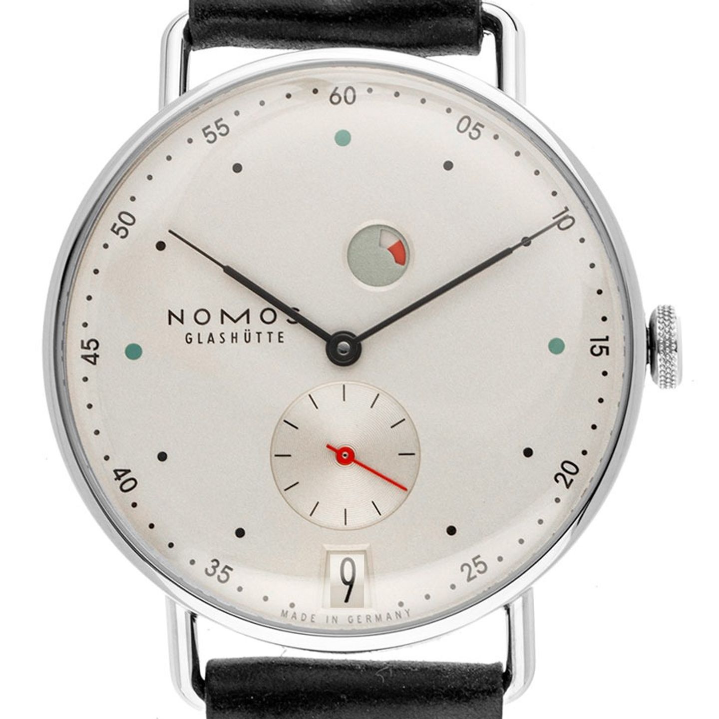 NOMOS Metro Datum Gangreserve 1101 (2025) - Zilver wijzerplaat 37mm Staal (1/7)