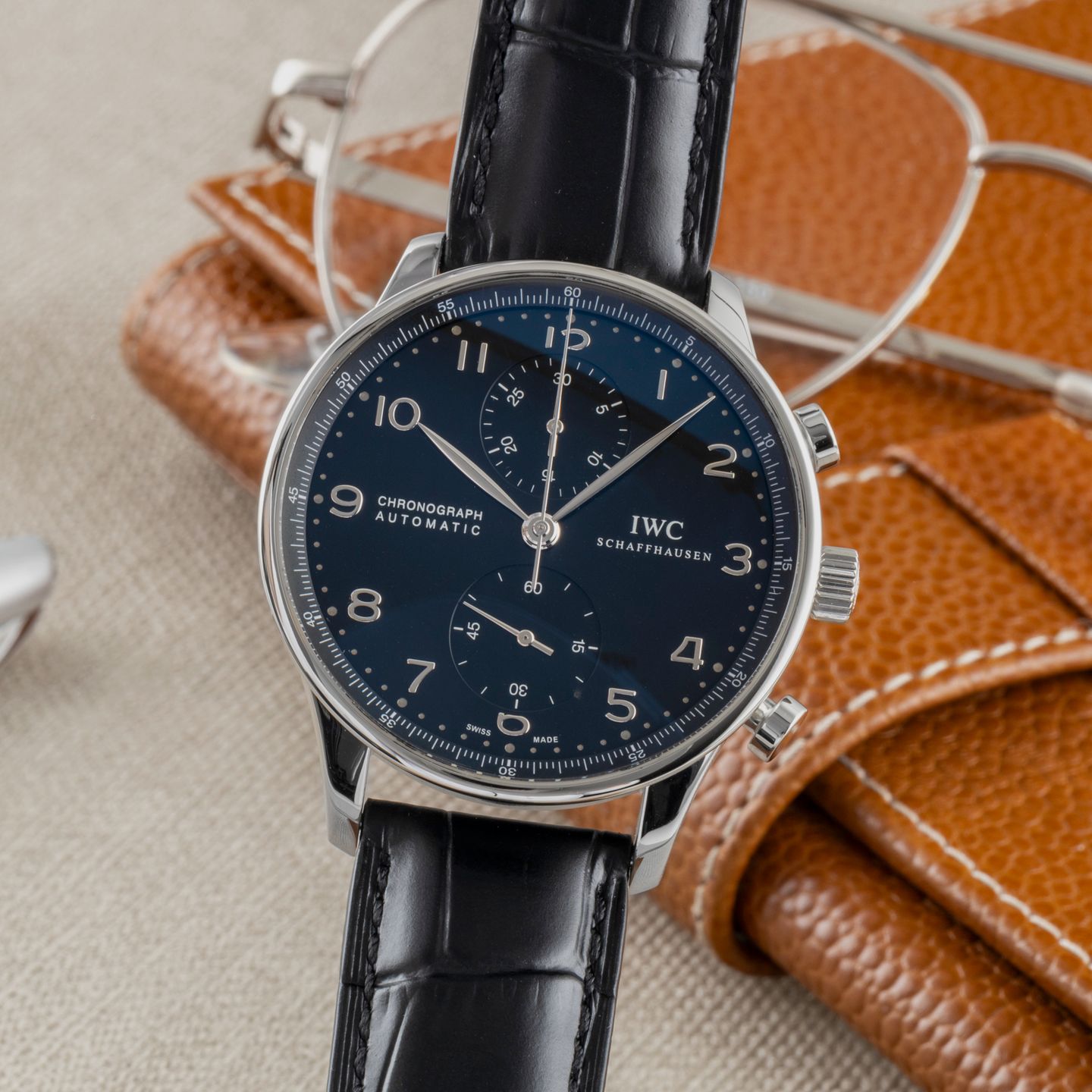 IWC Portuguese Chronograph IW371447 (Onbekend (willekeurig serienummer)) - Zwart wijzerplaat 41mm Staal (3/8)