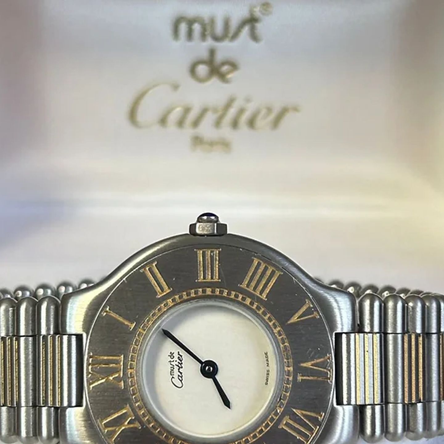 Cartier 21 Must de Cartier 125000P (1990) - Wit wijzerplaat 28mm Goud/Staal (2/4)
