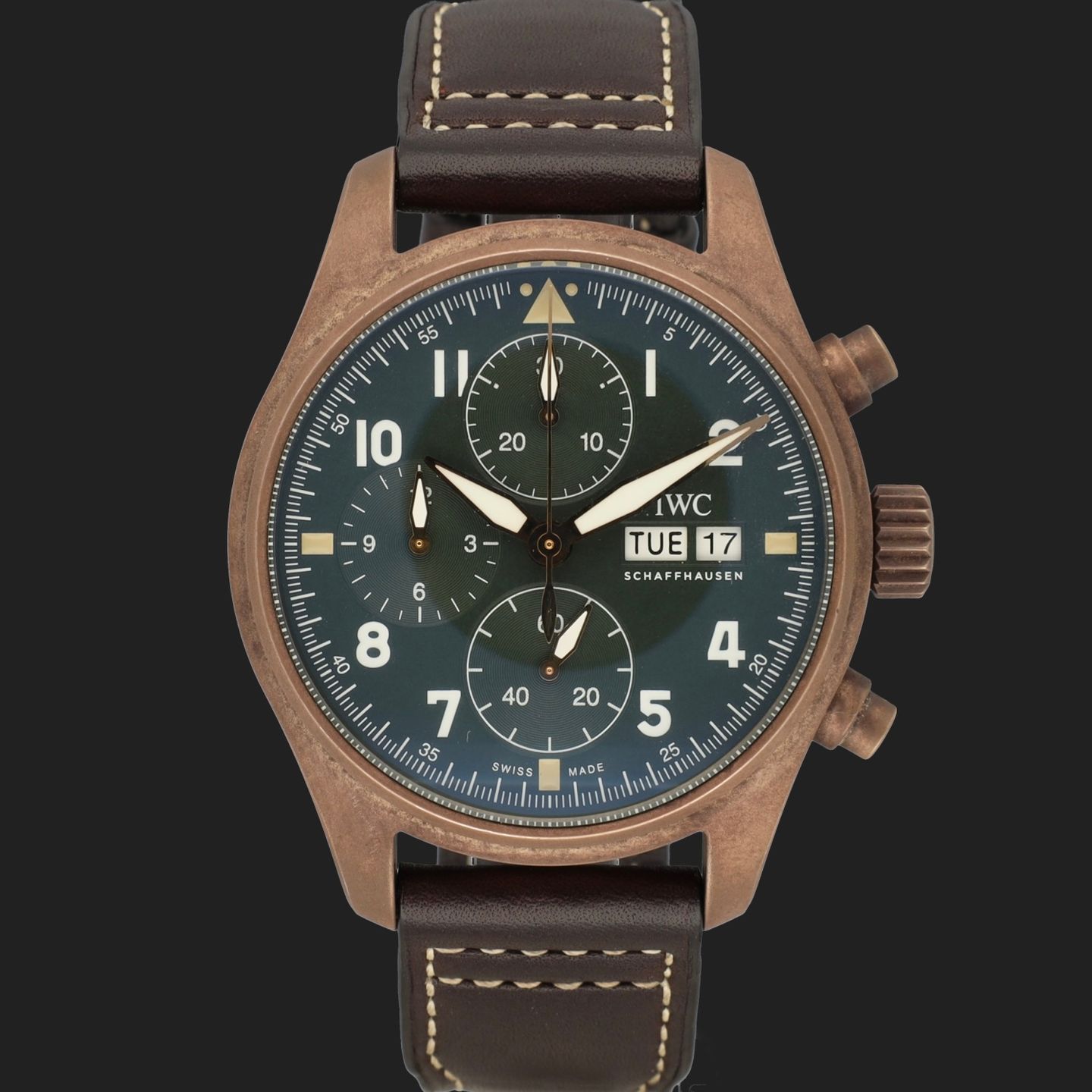 IWC Pilot Spitfire Chronograph IW387902 (2015) - Groen wijzerplaat 41mm Brons (3/8)