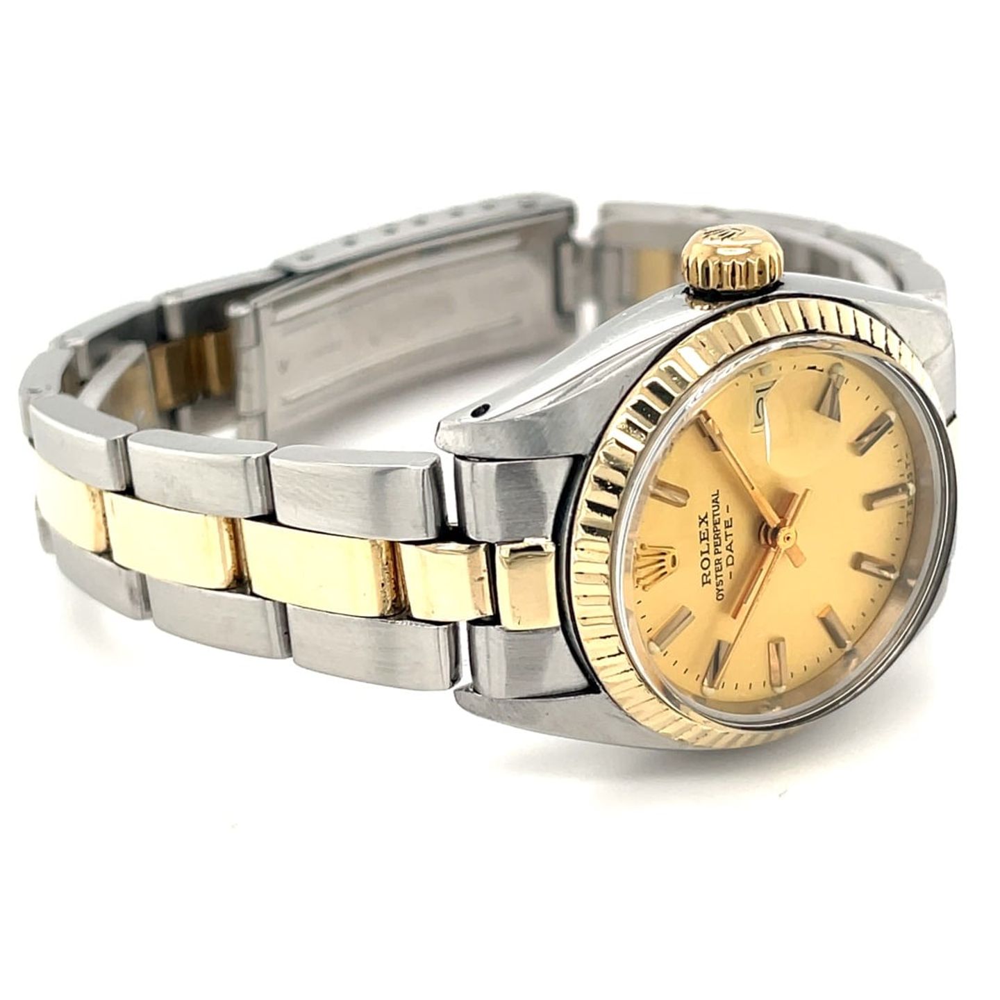 Rolex Oyster Perpetual Lady Date 6517 (1969) - Champagne wijzerplaat 26mm Goud/Staal (3/8)