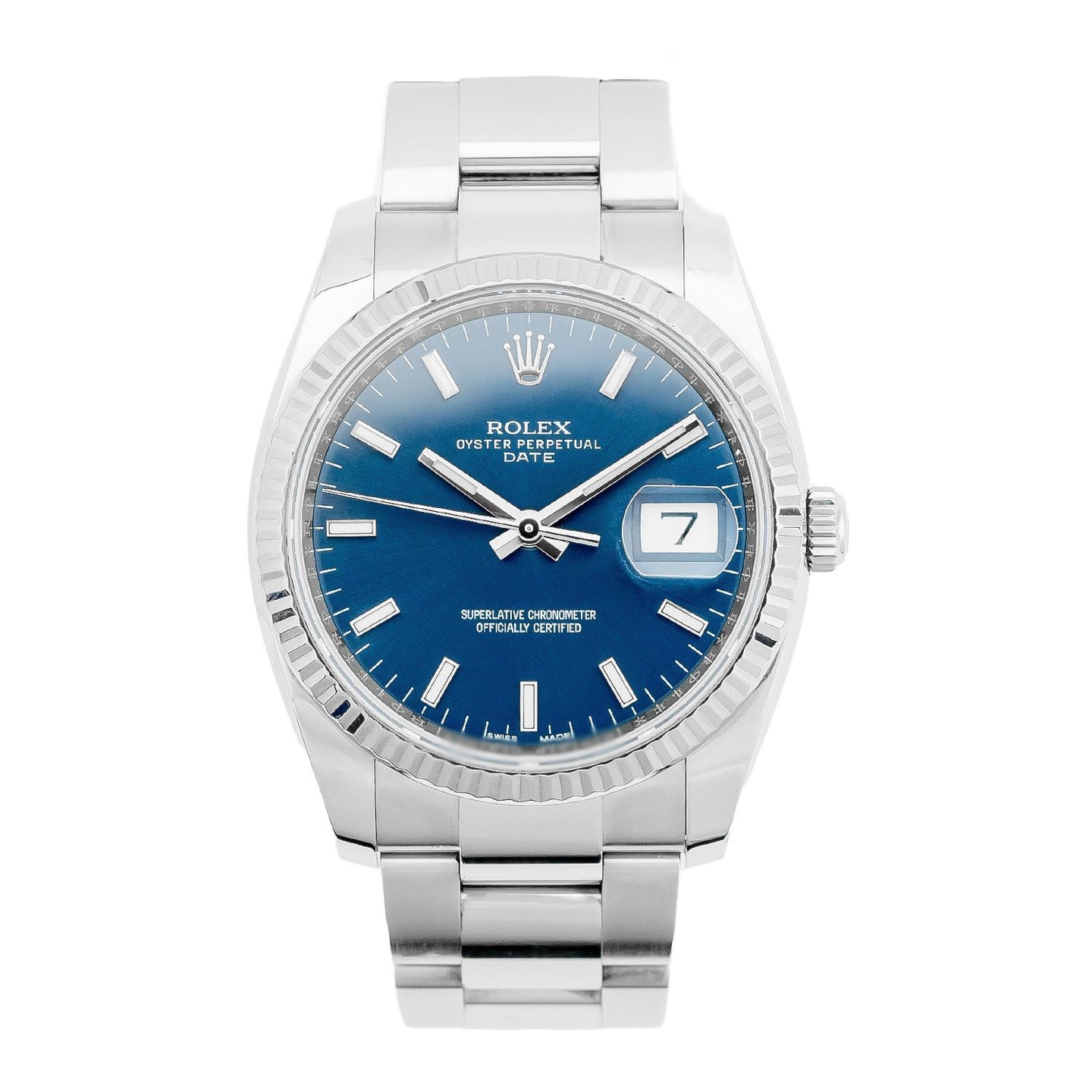 Rolex Oyster Perpetual Date 115234 (2018) - Blauw wijzerplaat 34mm Staal (1/5)