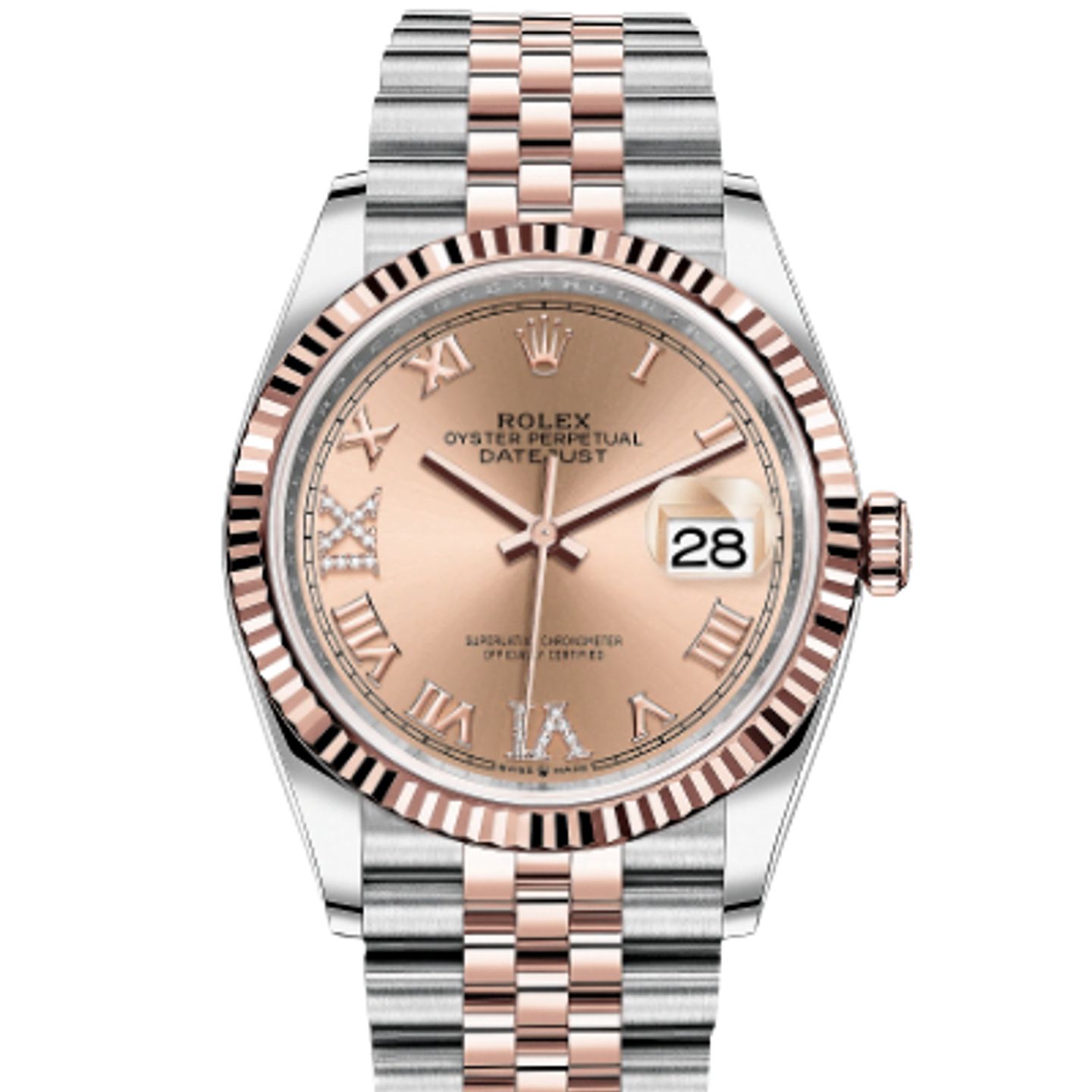 Rolex Datejust 36 126231 (2023) - Pink dial 36 mm Gold/Steel case (1/8)