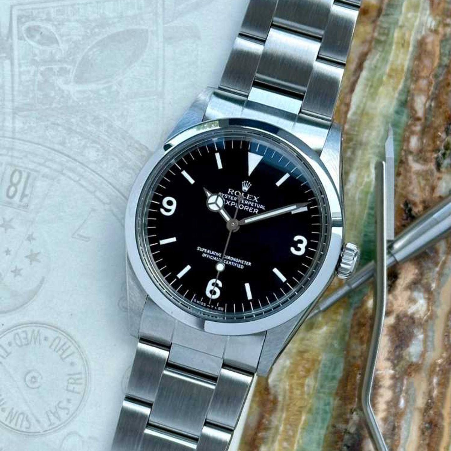 Rolex Explorer 1016 (1989) - Zwart wijzerplaat 36mm Staal (1/8)