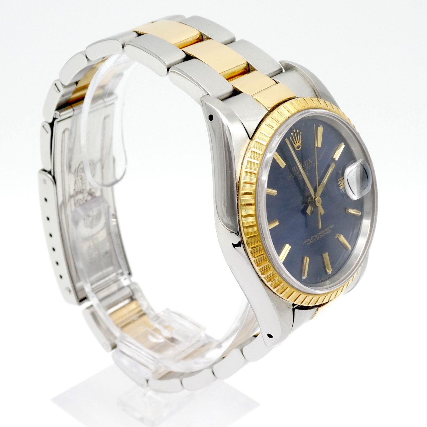 Rolex Oyster Perpetual Date 15223 (1989) - Blauw wijzerplaat 34mm Goud/Staal (7/8)