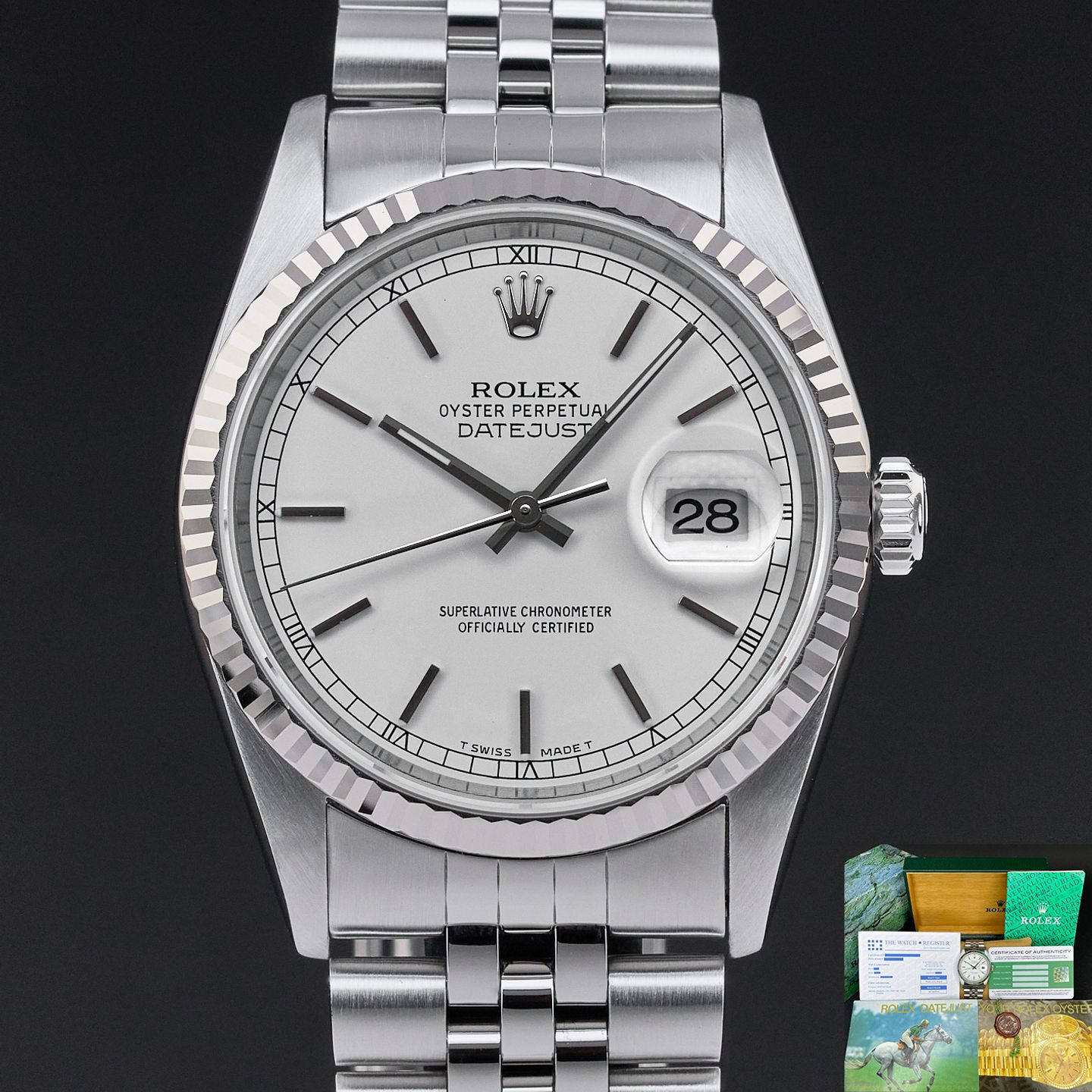 Rolex Datejust 36 16234 (1996) - Zilver wijzerplaat 36mm Staal (1/8)