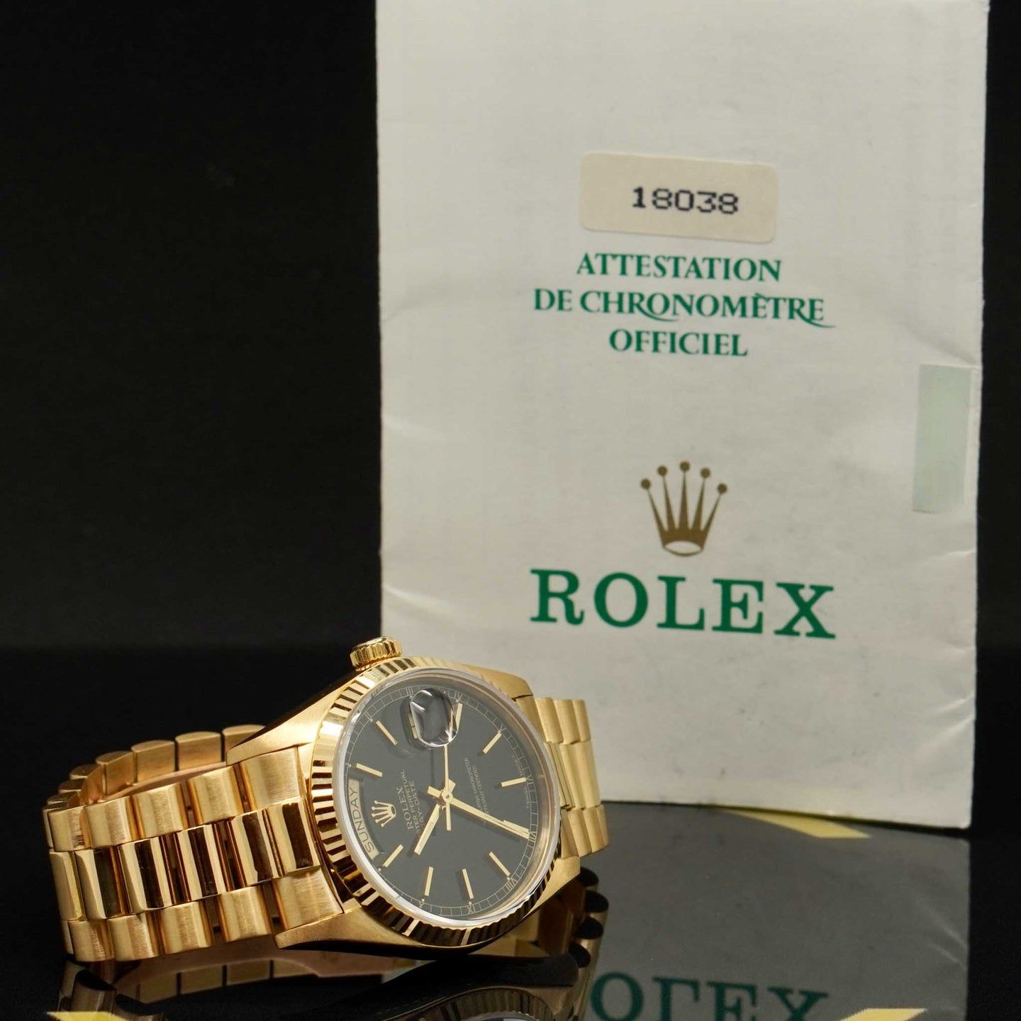 Rolex Day-Date 36 18038 (1986) - Black dial 36 mm Yellow Gold case (5/7)