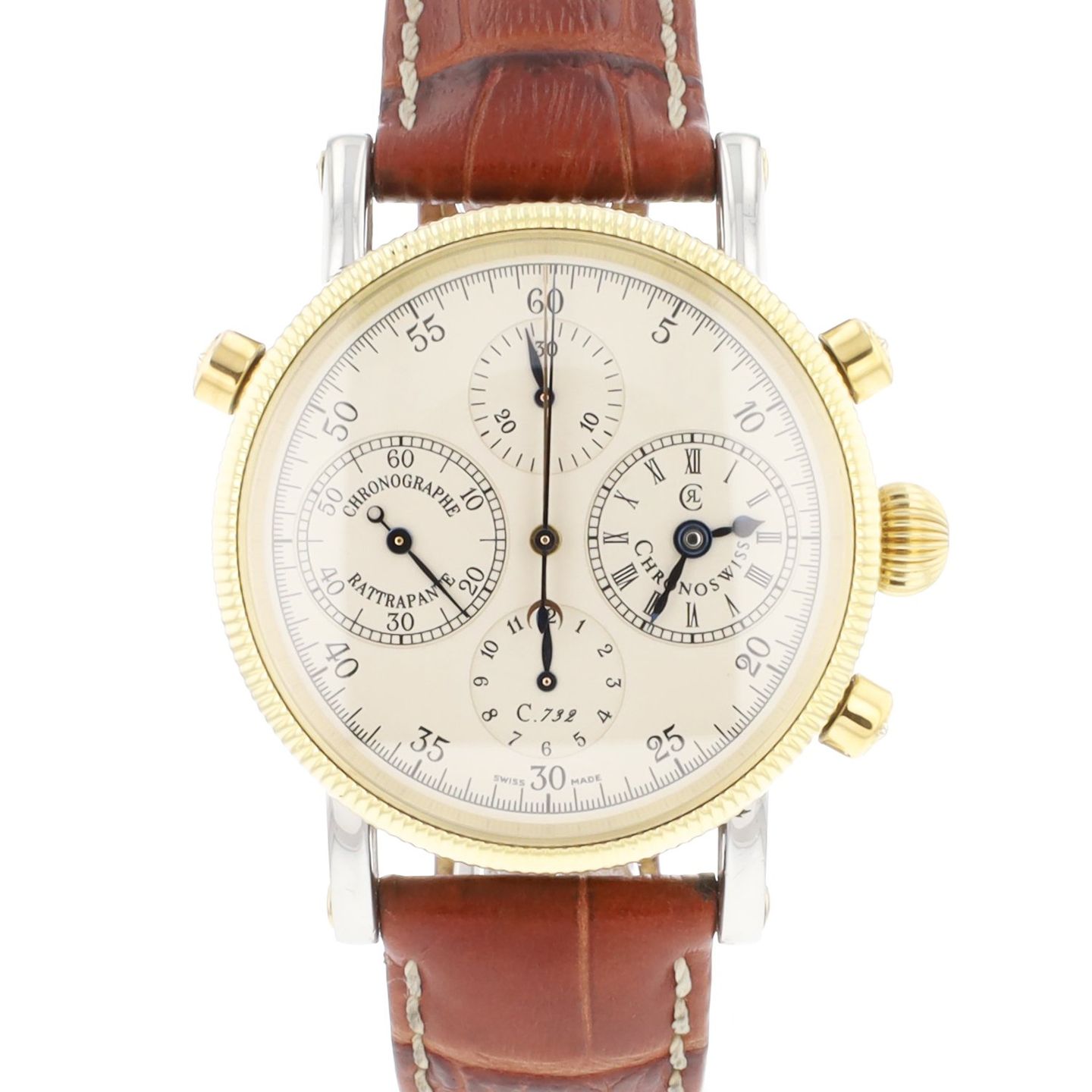 Chronoswiss Chronograph Rattrapante CH-7322 (1997) - Champagne dial 39 mm Gold/Steel case (1/6)