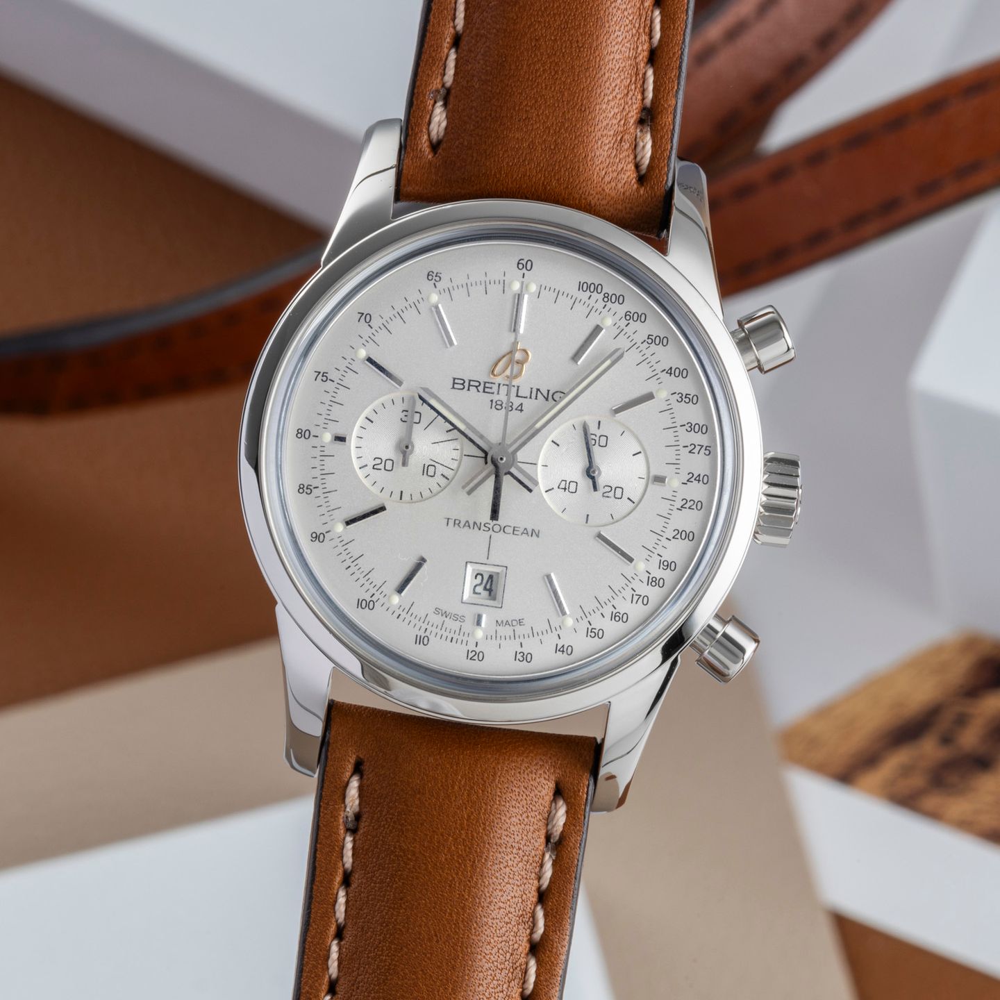 Breitling Transocean Chronograph 38 A4131012/G757 (Unknown (random serial)) - Silver dial 38 mm Steel case (3/8)