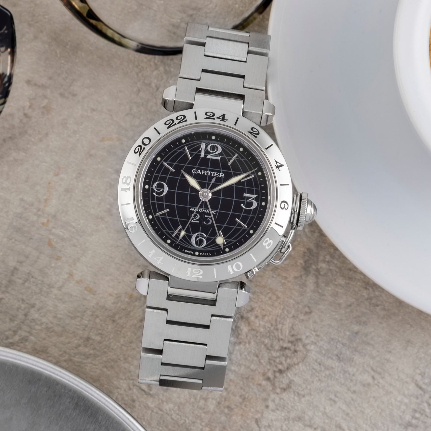 Cartier Pasha C W31049M7 (2005) - Zwart wijzerplaat 35mm Staal (1/8)