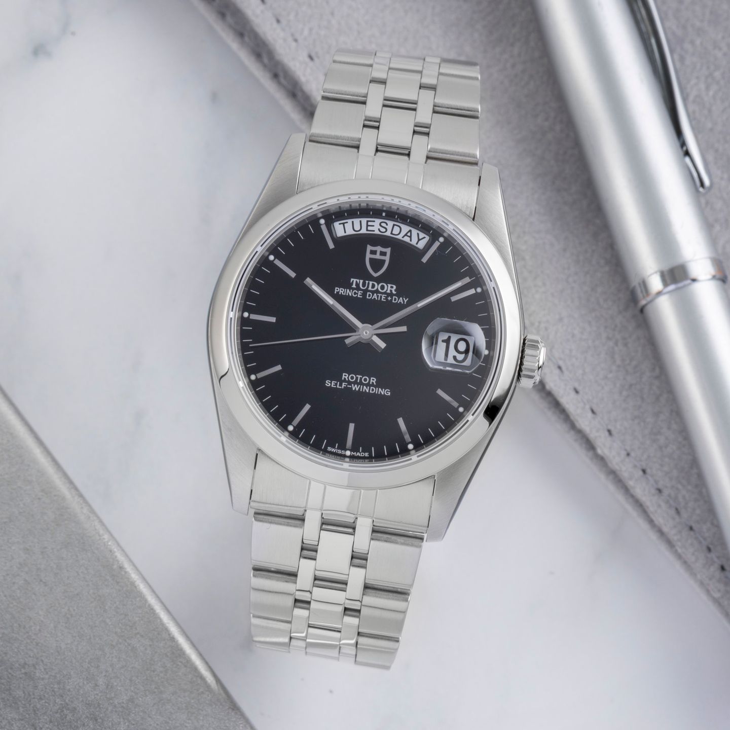 Tudor Prince Date 76200 (Onbekend (willekeurig serienummer)) - Zwart wijzerplaat 36mm Staal (1/8)