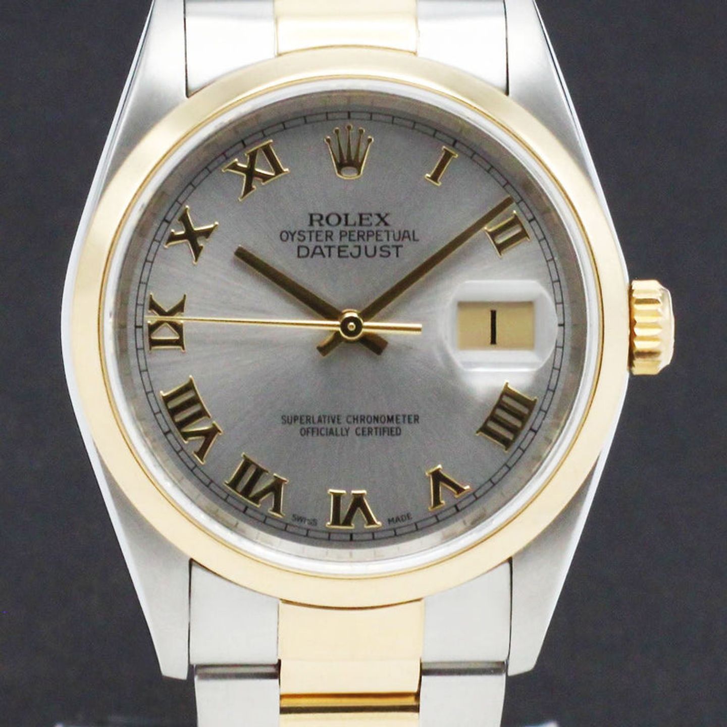 Rolex Datejust 36 16203 (2001) - Grijs wijzerplaat 36mm Goud/Staal (1/7)