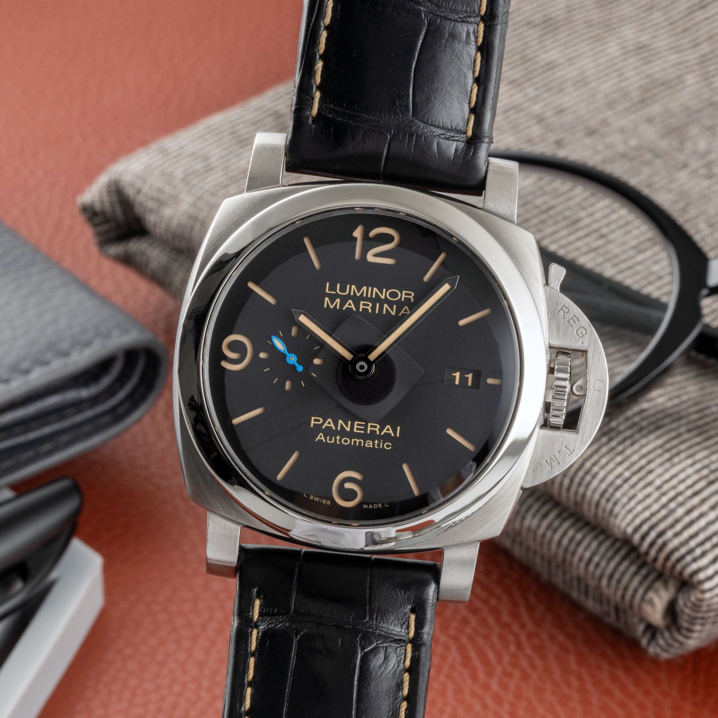 Panerai Luminor Marina 1950 3 Days Automatic PAM01312 (Onbekend (willekeurig serienummer)) - Zwart wijzerplaat 44mm Staal (3/8)