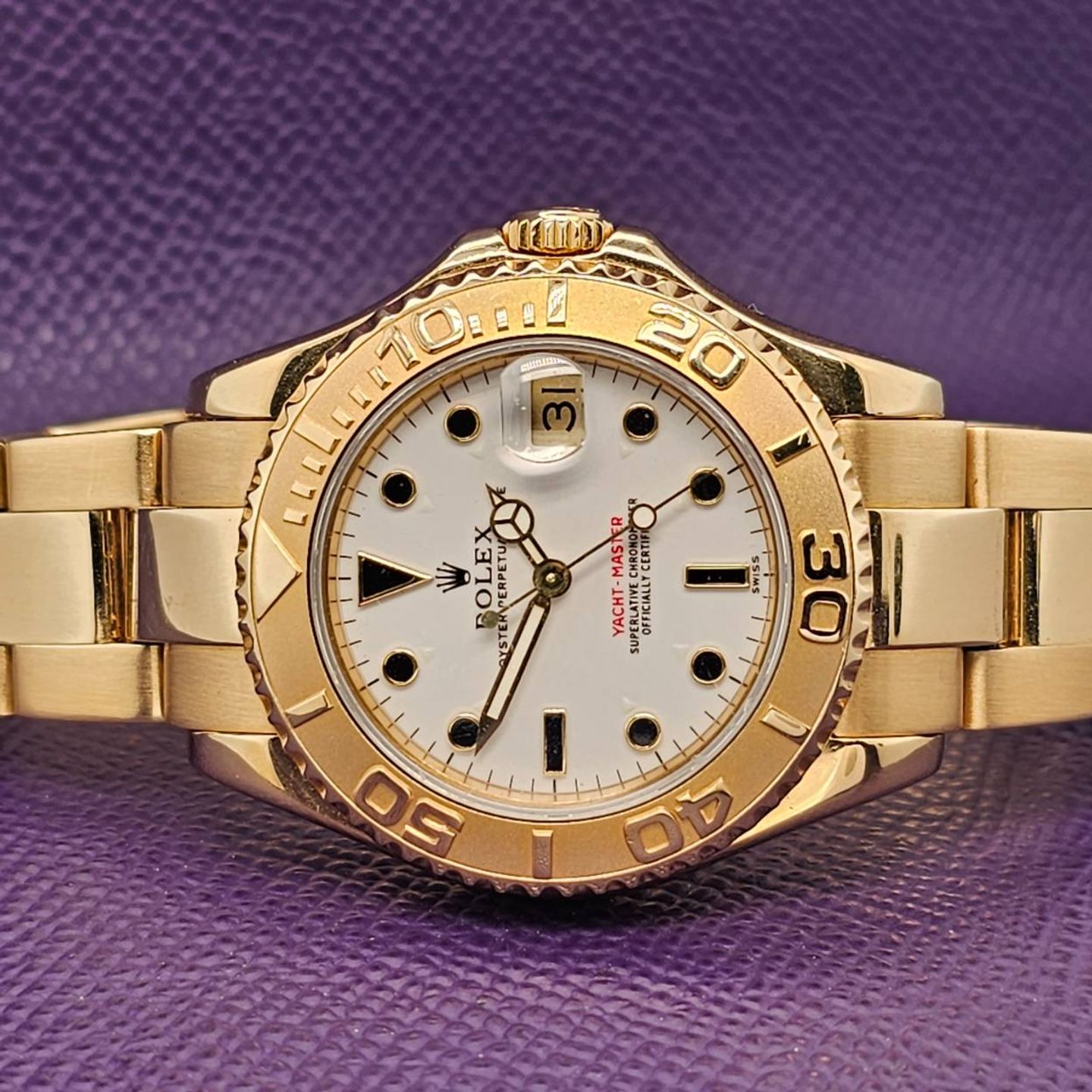 Rolex Yacht-Master 168628 (1996) - White dial 35 mm Yellow Gold case (4/5)