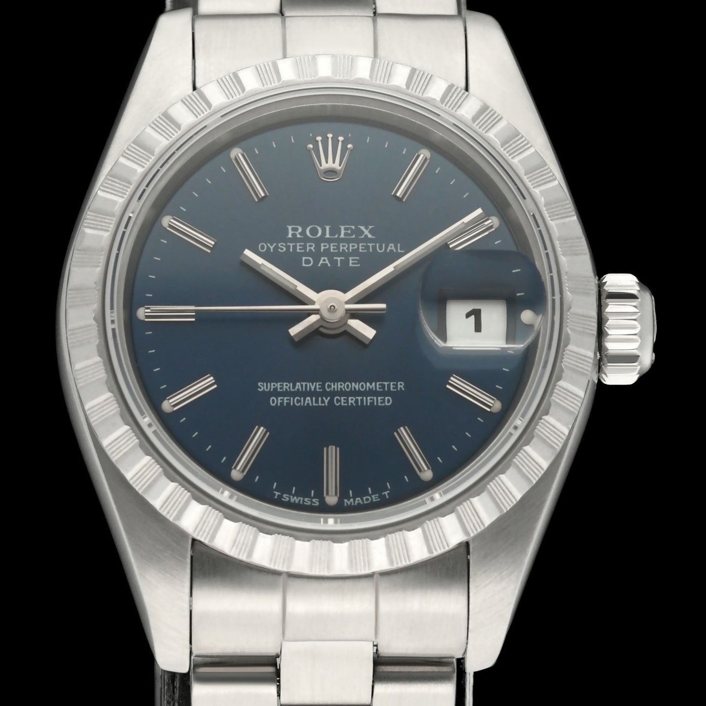 Rolex Oyster Perpetual Lady Date 69240 (1996) - Blue dial 26 mm Steel case (1/7)