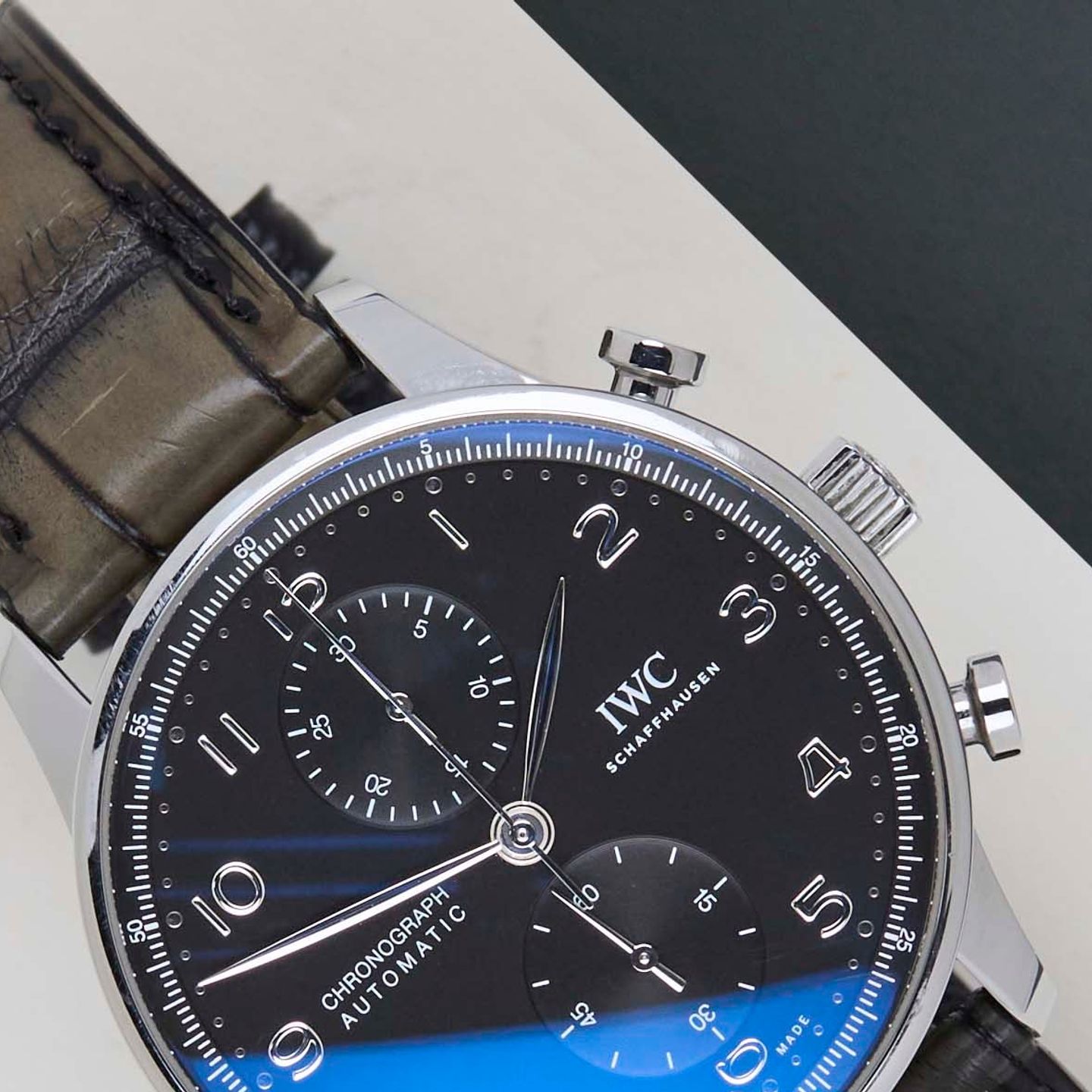 IWC Portuguese Chronograph IW371609 (2020) - Zwart wijzerplaat 41mm Staal (3/8)