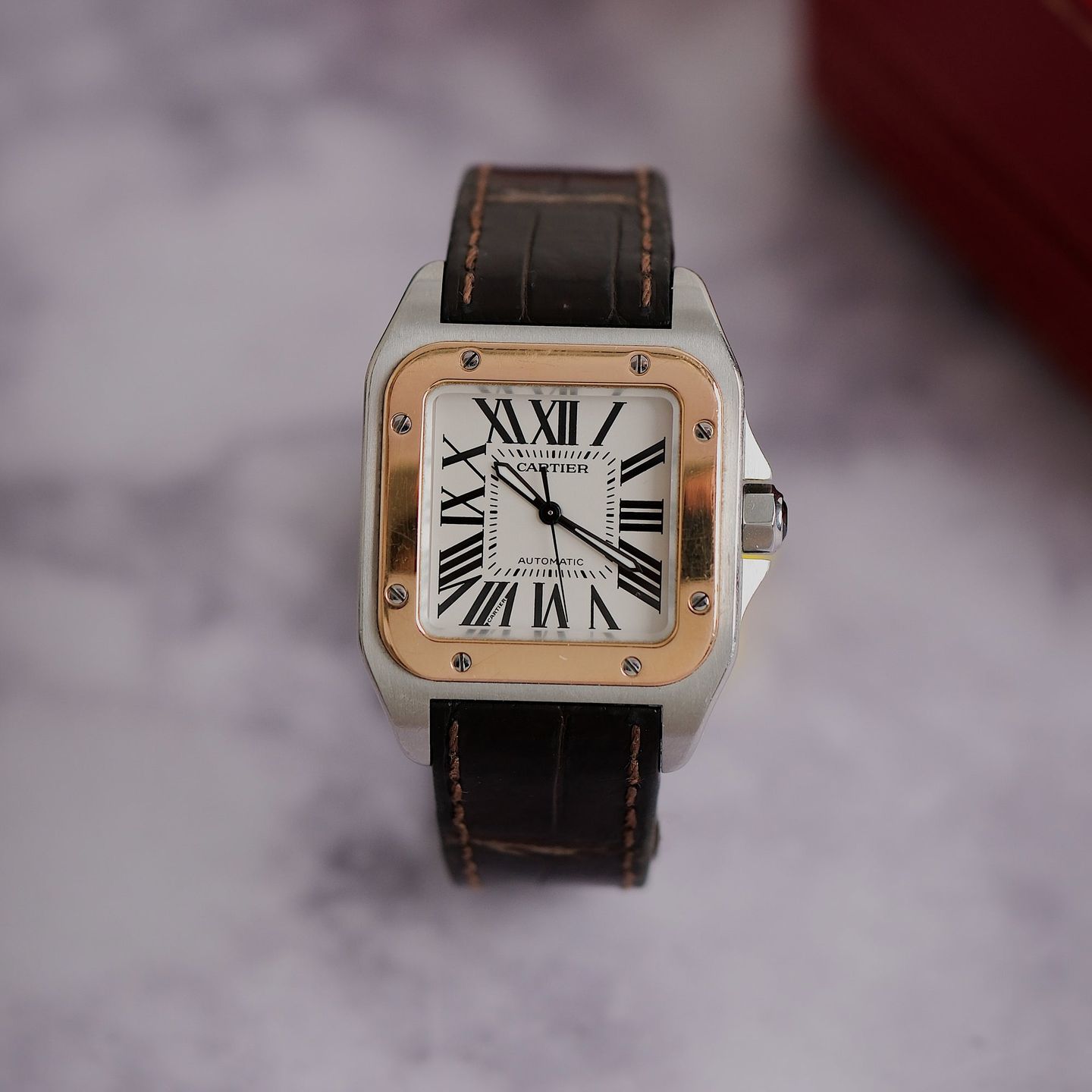 Cartier Santos 100 2878 (1904) - White dial 33 mm Steel case (1/8)