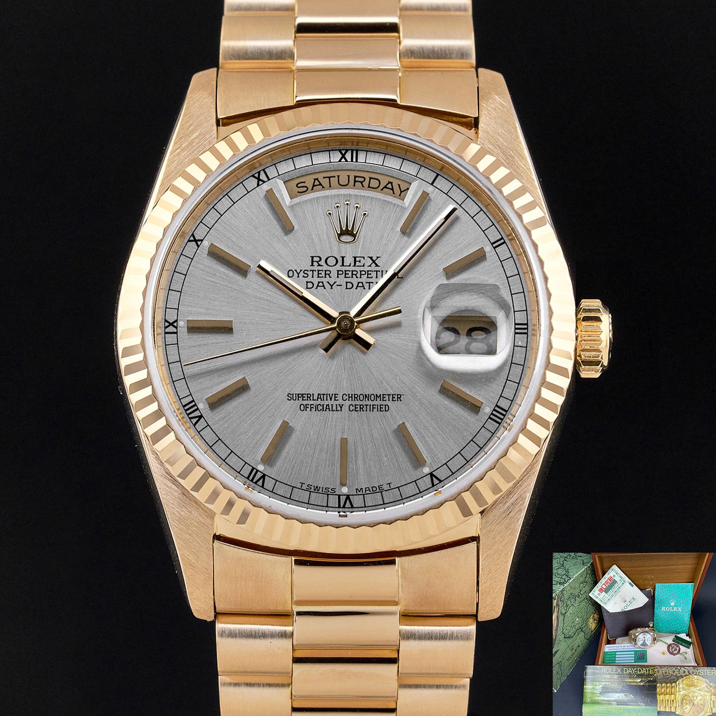 Rolex Day-Date 36 18238 (1988) - Zilver wijzerplaat 36mm Geelgoud (1/8)