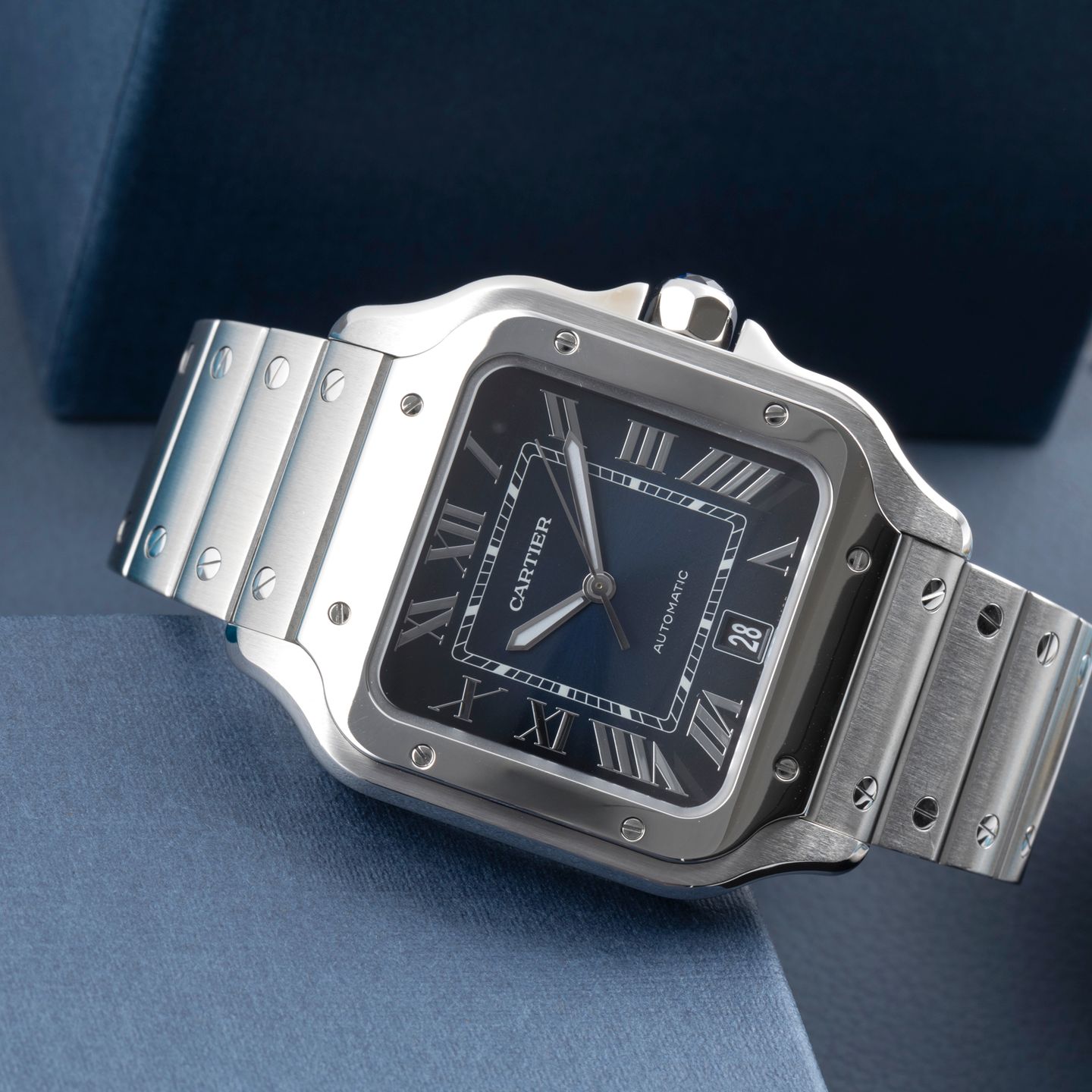 Cartier Santos WSSA0013 (Onbekend (willekeurig serienummer)) - Blauw wijzerplaat 40mm Staal (2/8)