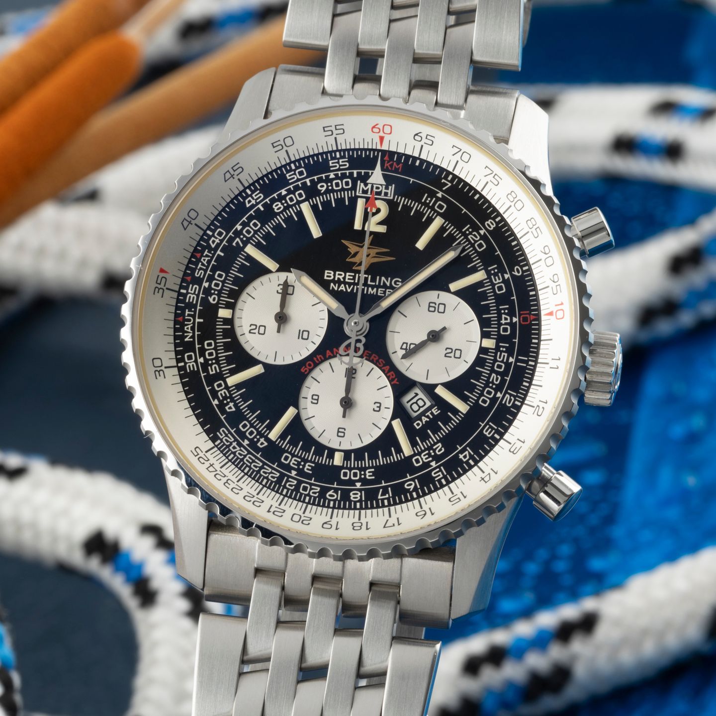 Breitling Navitimer A41322 (2003) - Zwart wijzerplaat 42mm Staal (3/8)