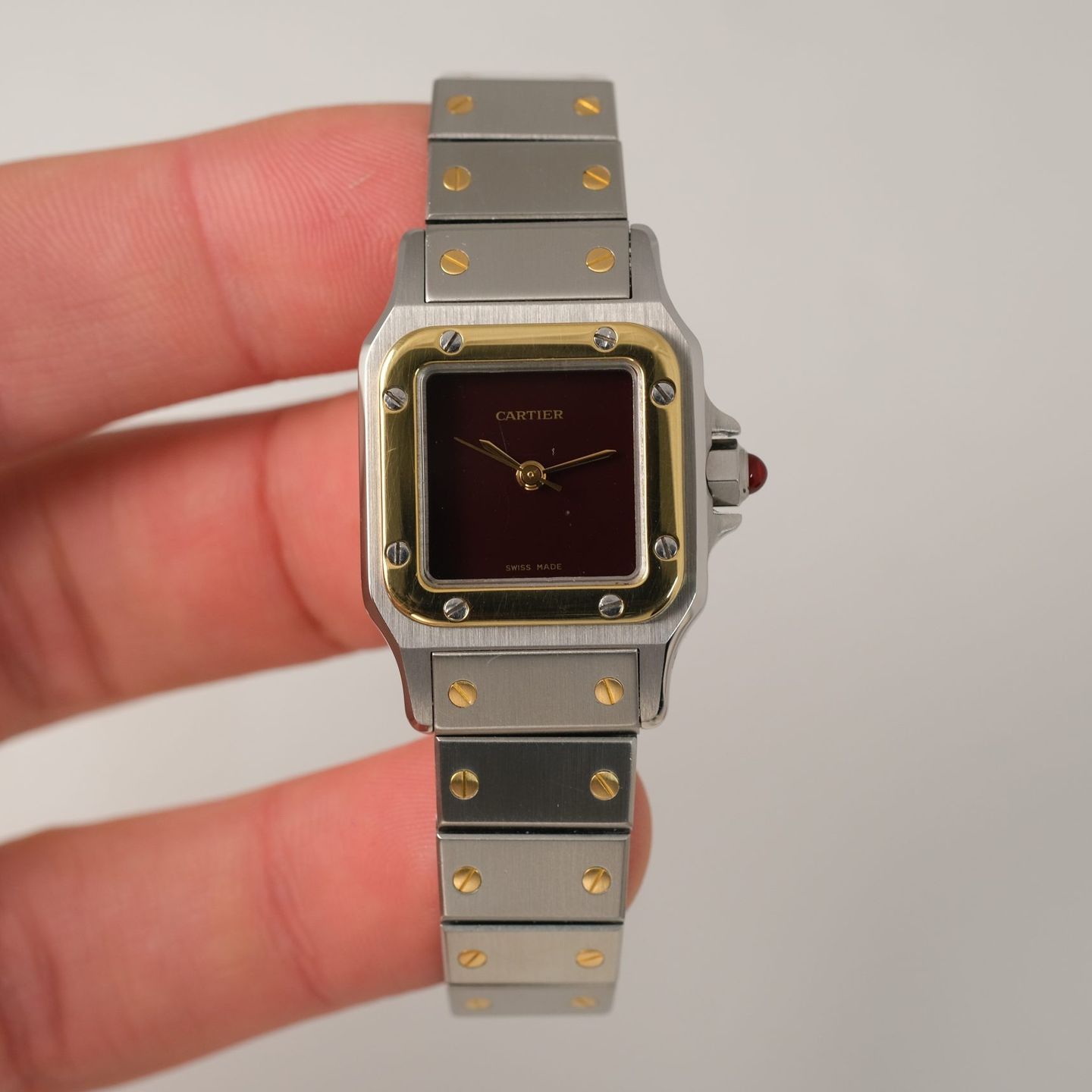 Cartier Santos 0902 (1985) - Rood wijzerplaat 24mm Goud/Staal (7/8)