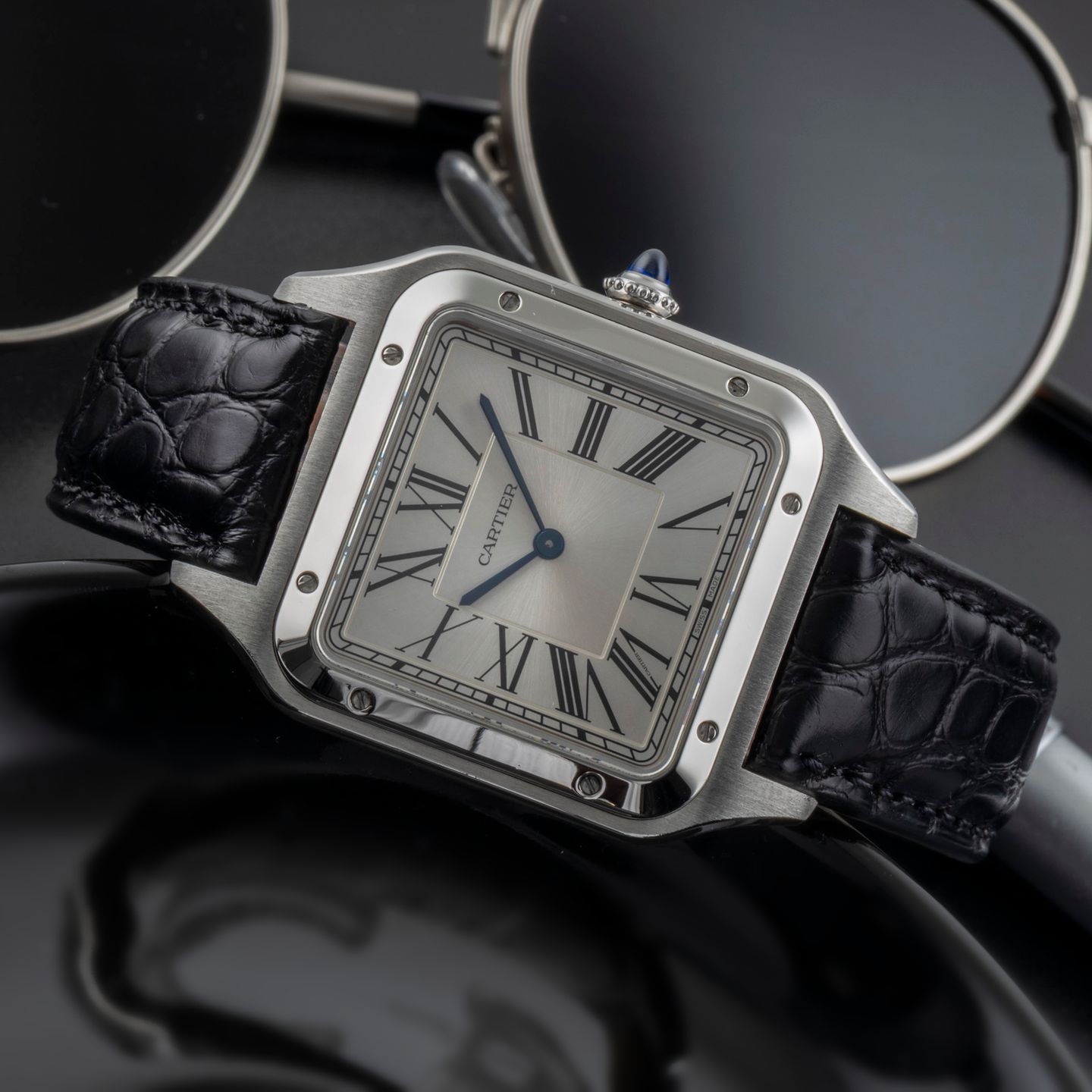Cartier Santos Dumont WSSA0032 (Onbekend (willekeurig serienummer)) - Zilver wijzerplaat 47mm Staal (2/8)