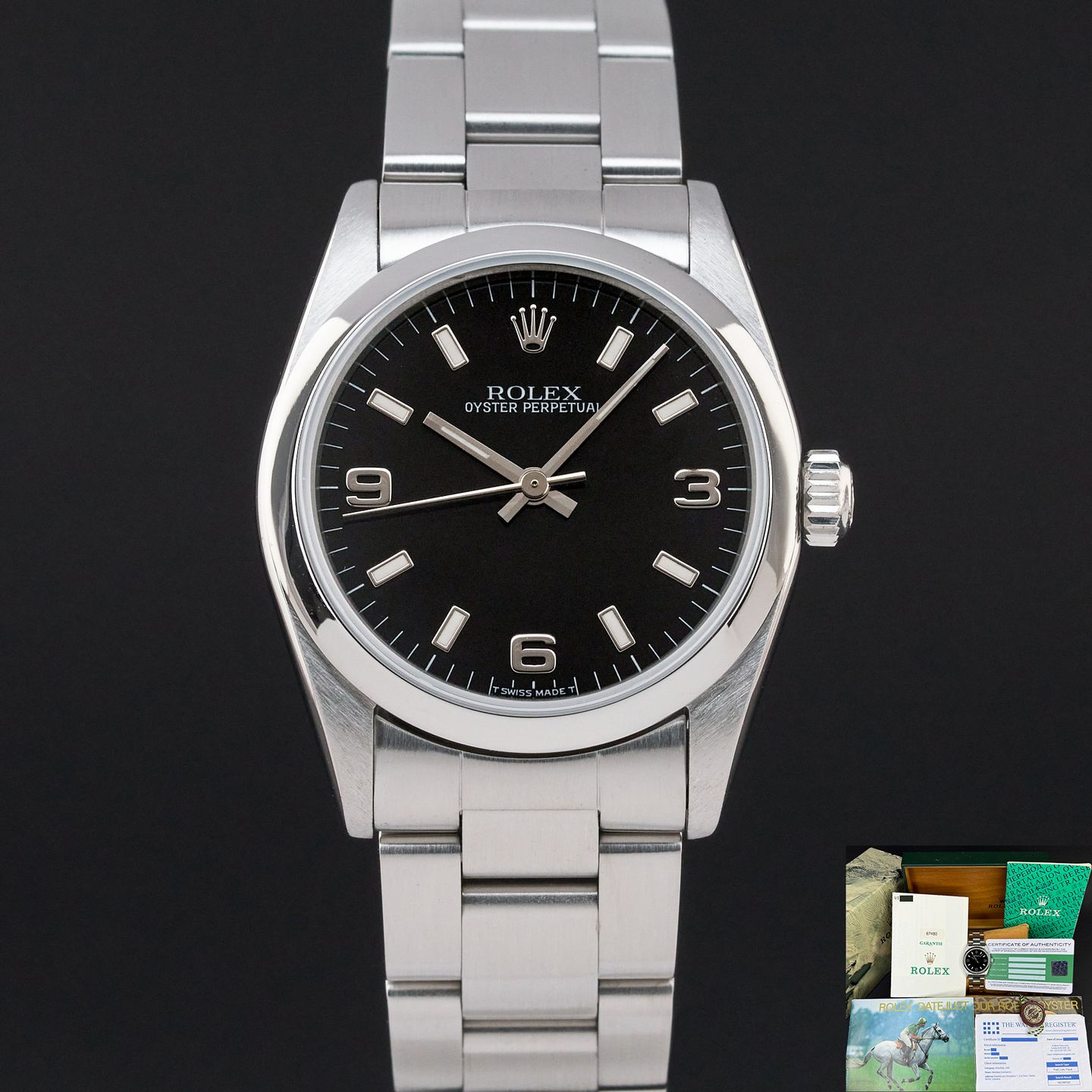 Rolex Oyster Perpetual 31 67480 (1998) - Black dial 31 mm Steel case (1/8)
