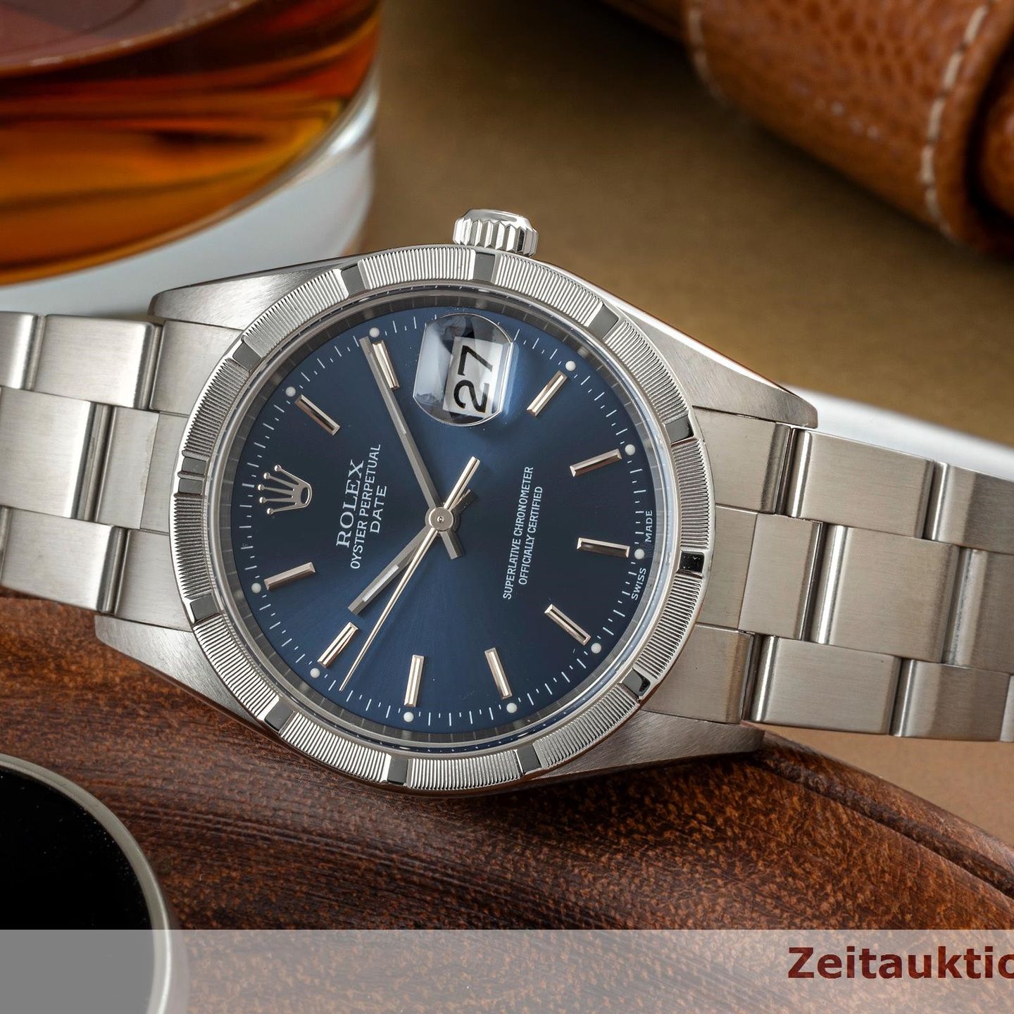 Rolex Oyster Perpetual Date 115210 (2002) - Blue dial 34 mm Steel case (2/8)