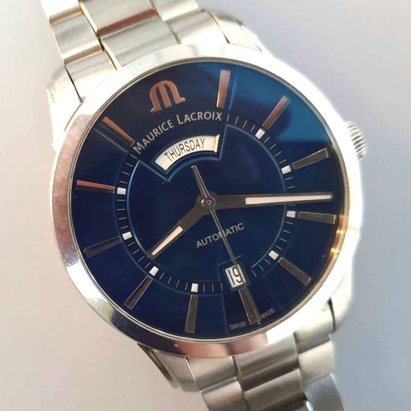 Maurice Lacroix Pontos Day Date PT6358-SS002-430-1 (Unknown (random serial)) - Blue dial 41 mm Steel case (1/8)