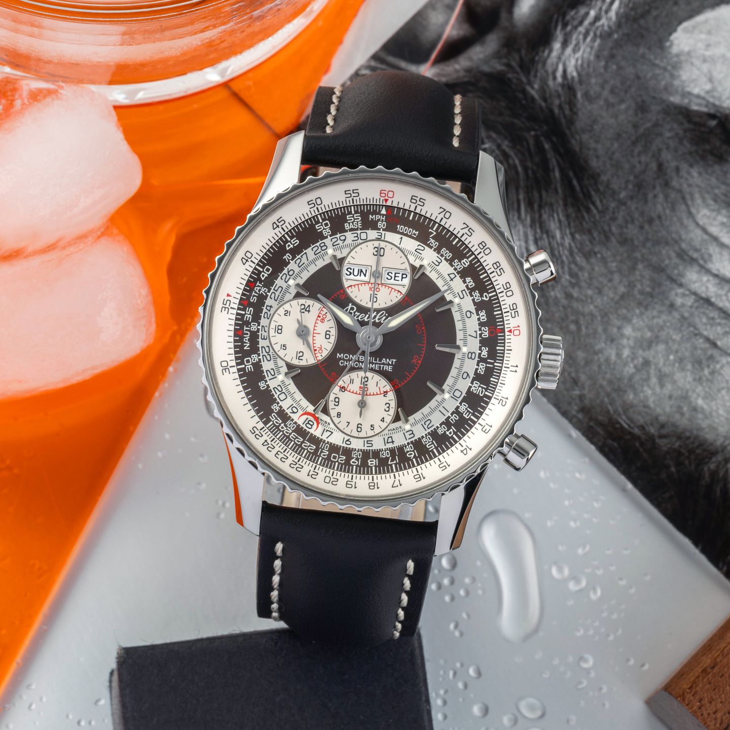 Breitling Montbrillant Datora A21330 (2008) - Zwart wijzerplaat 43mm Staal (1/8)