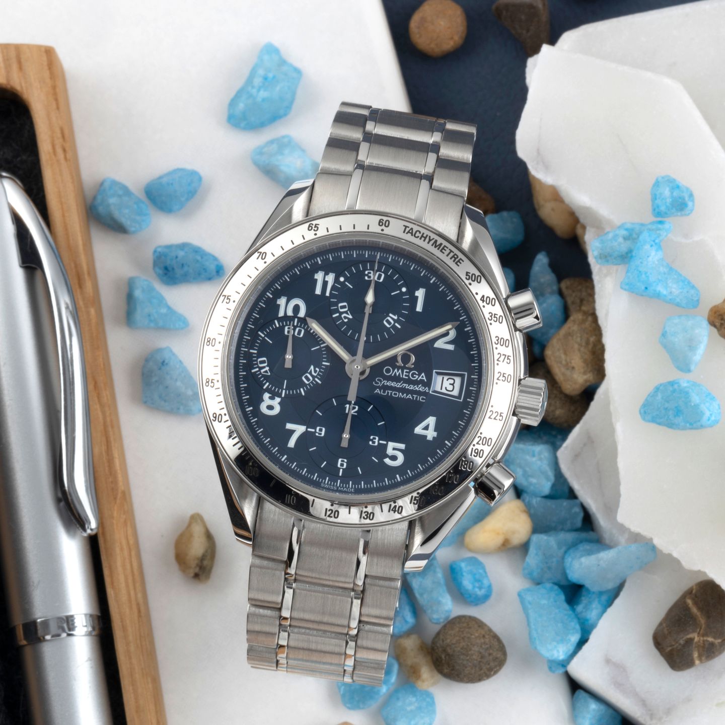 Omega Speedmaster Date 3513.82.00 (1999) - Blue dial 39 mm Steel case (1/8)