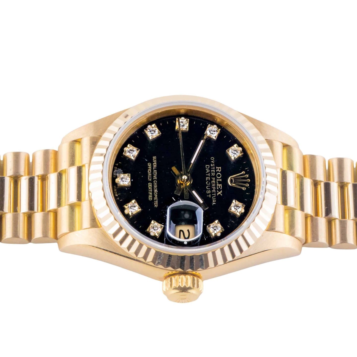 Rolex Lady-Datejust 69178 (1986) - Black dial 26 mm Yellow Gold case (6/8)