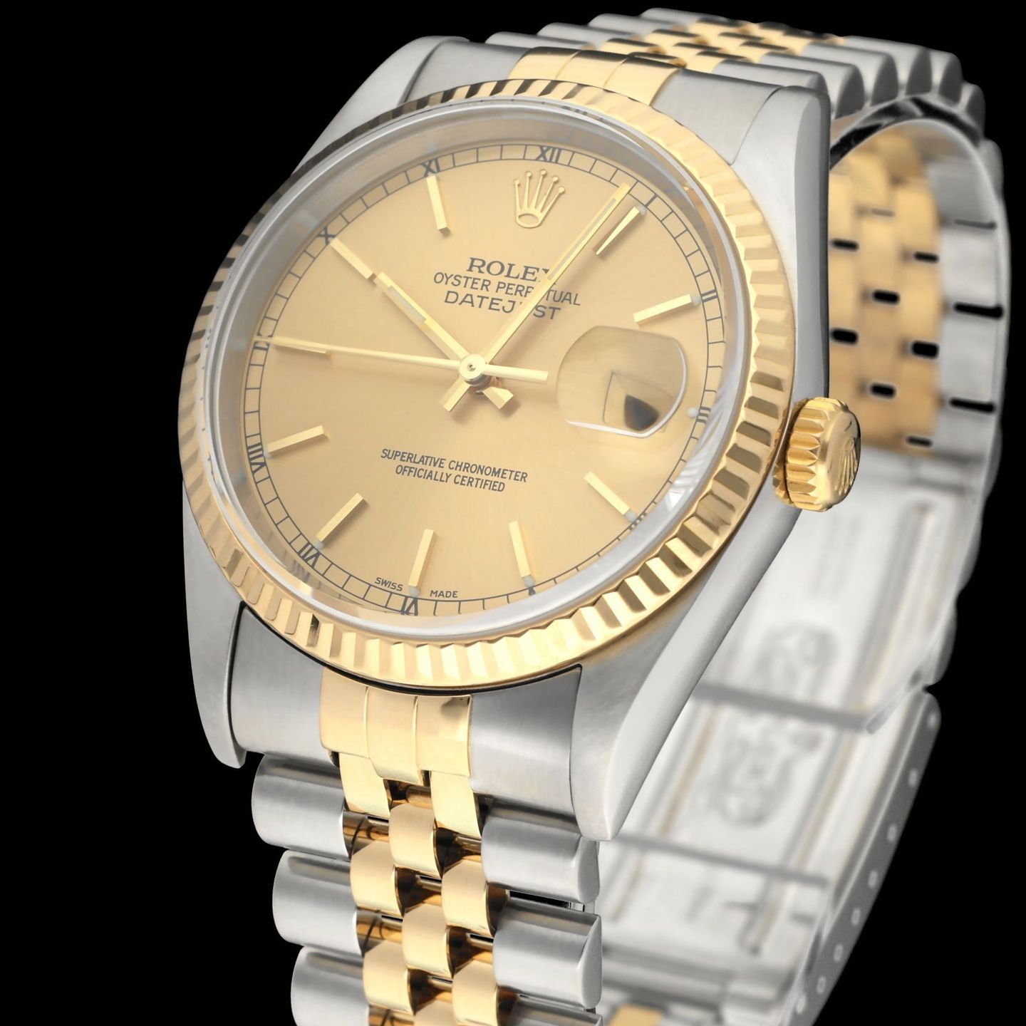 Rolex Datejust 36 16233 (2001) - Champagne wijzerplaat 36mm Goud/Staal (7/8)