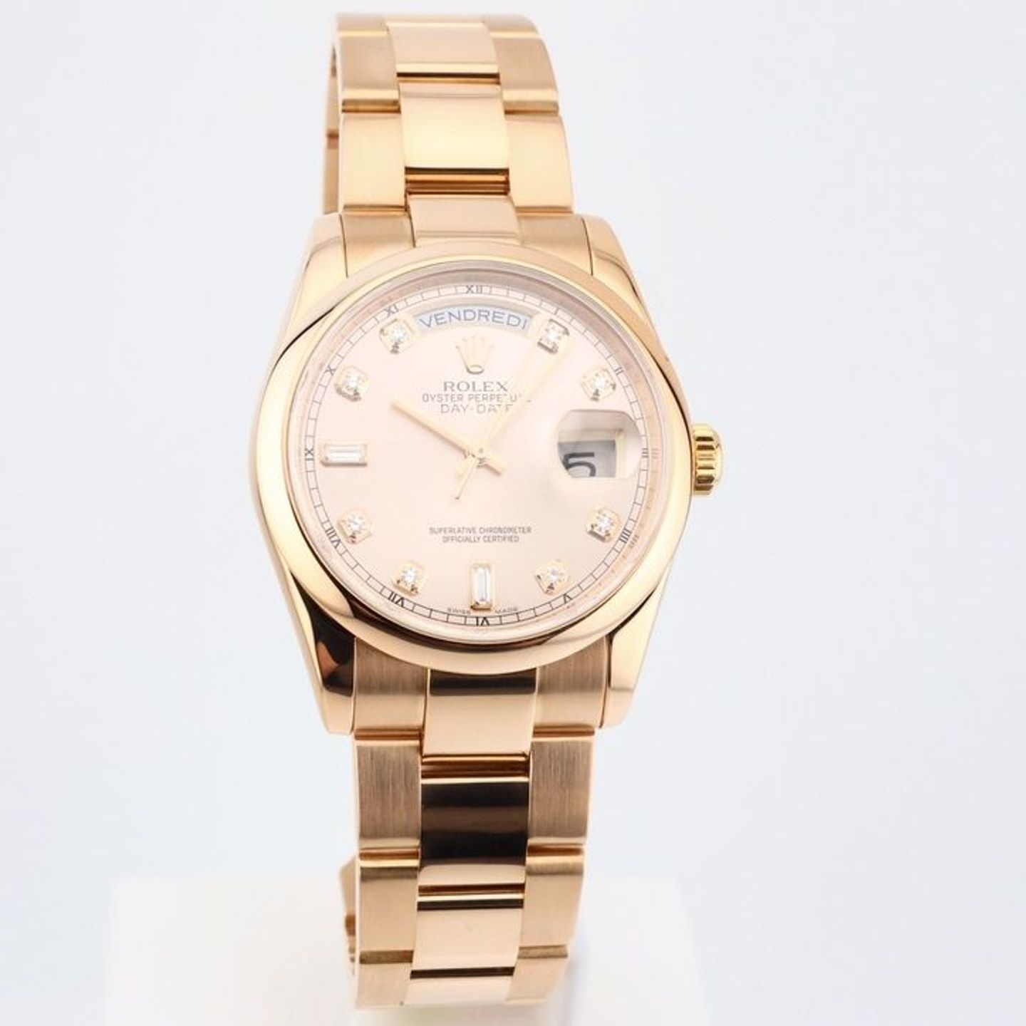 Rolex Day-Date 36 118205 (2002) - Pink dial 36 mm Rose Gold case (1/8)