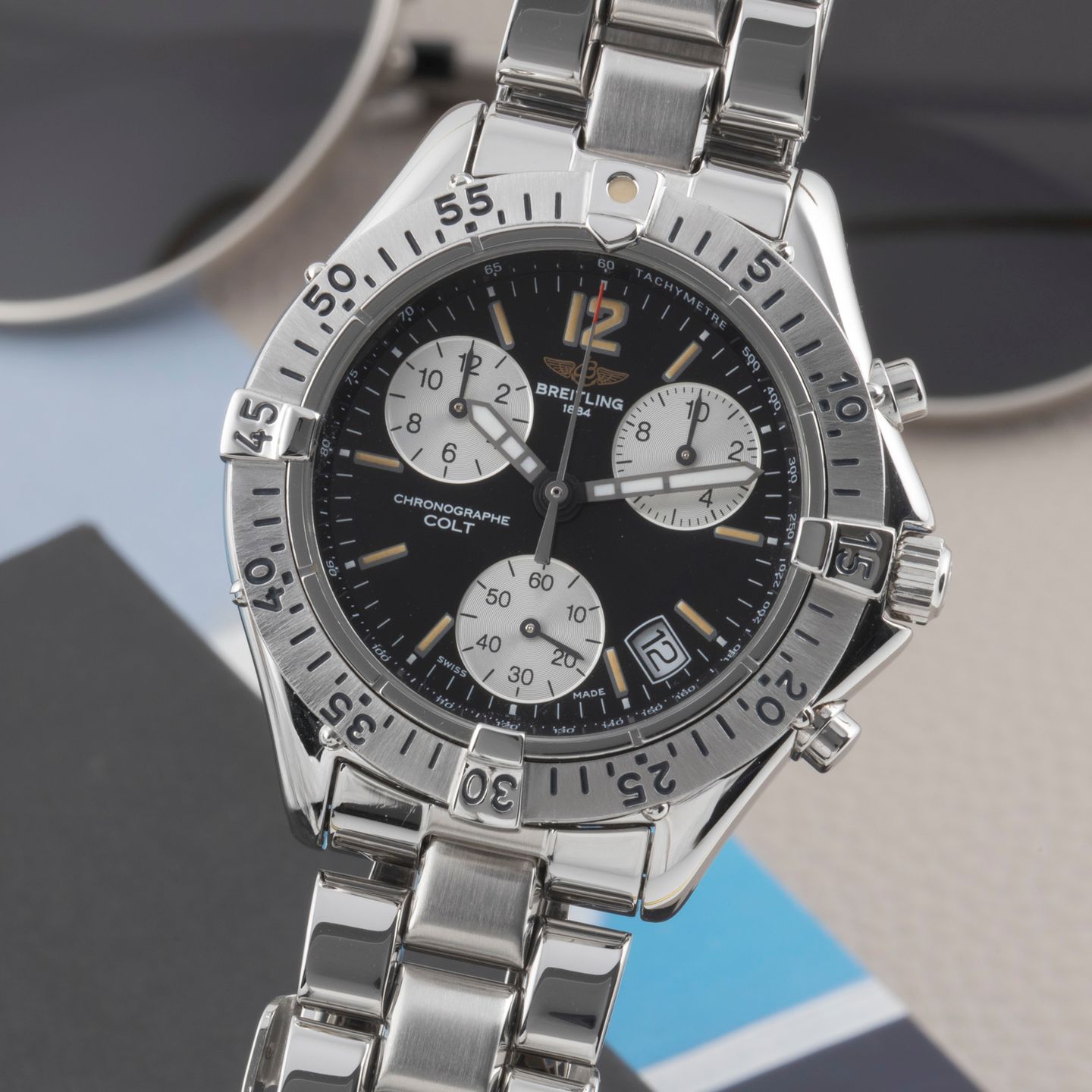 Breitling Colt Chronograph A53035 (1995) - Zwart wijzerplaat 38mm Staal (3/8)