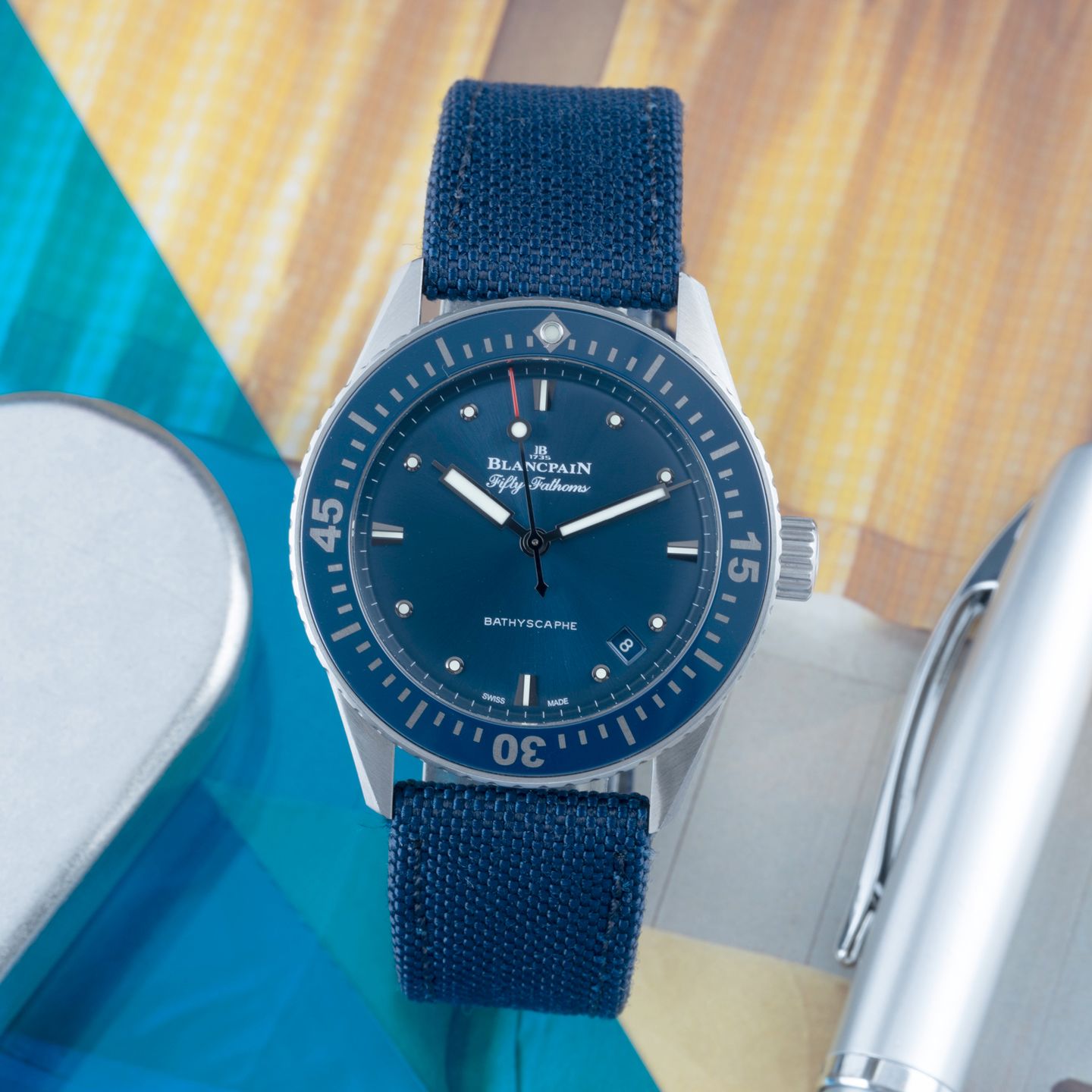 Blancpain Fifty Fathoms Bathyscaphe 5100-1140-052A (Unknown (random serial)) - Blue dial 39 mm Steel case (1/8)