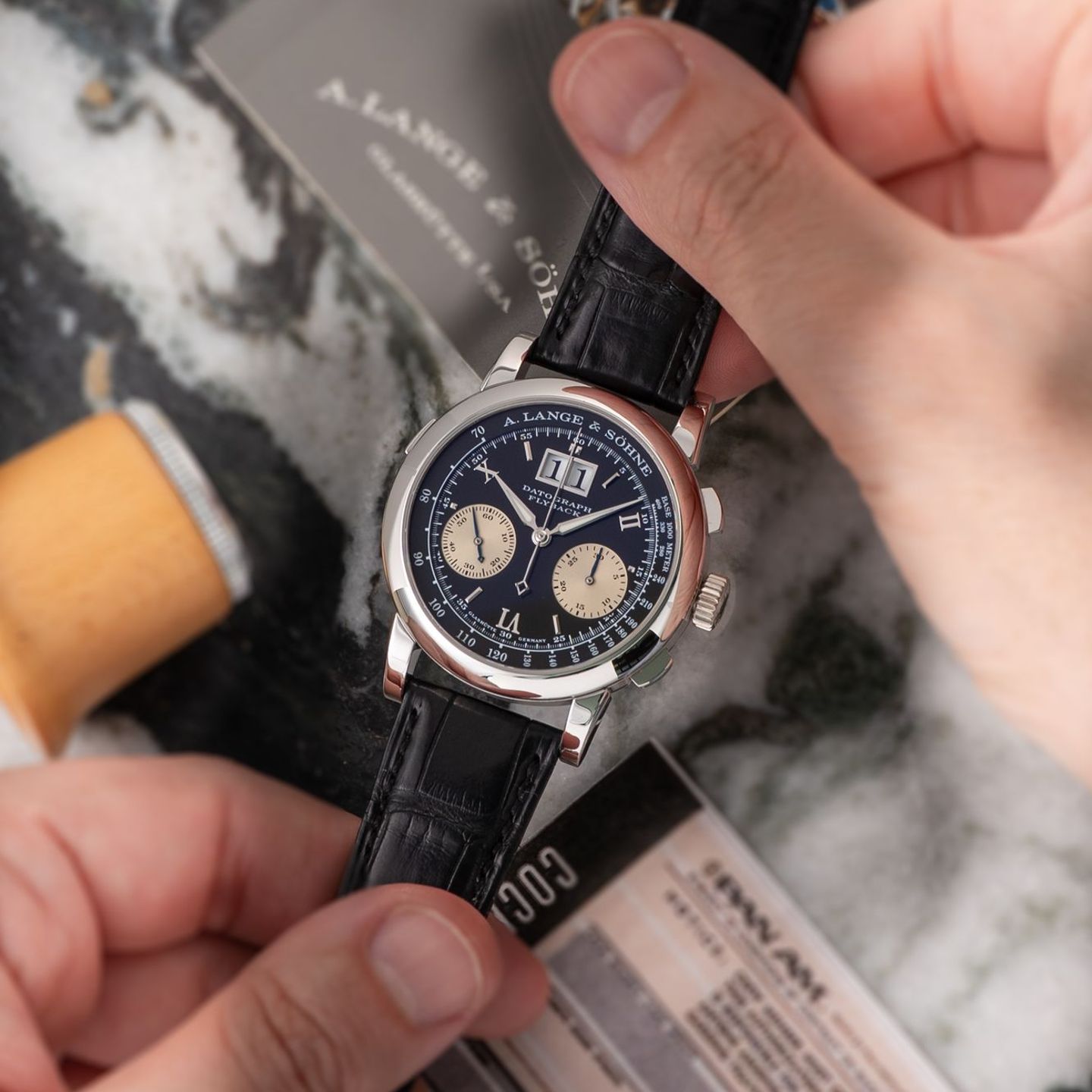 A. Lange & Söhne Datograph 403.035 (2000) - Black dial 39 mm Platinum case (3/8)