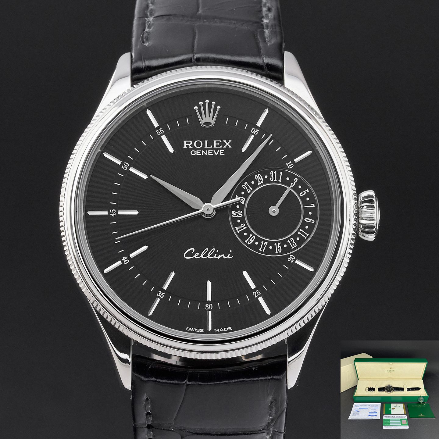 Rolex Cellini Date 50519 (2016) - Black dial 39 mm White Gold case (1/8)