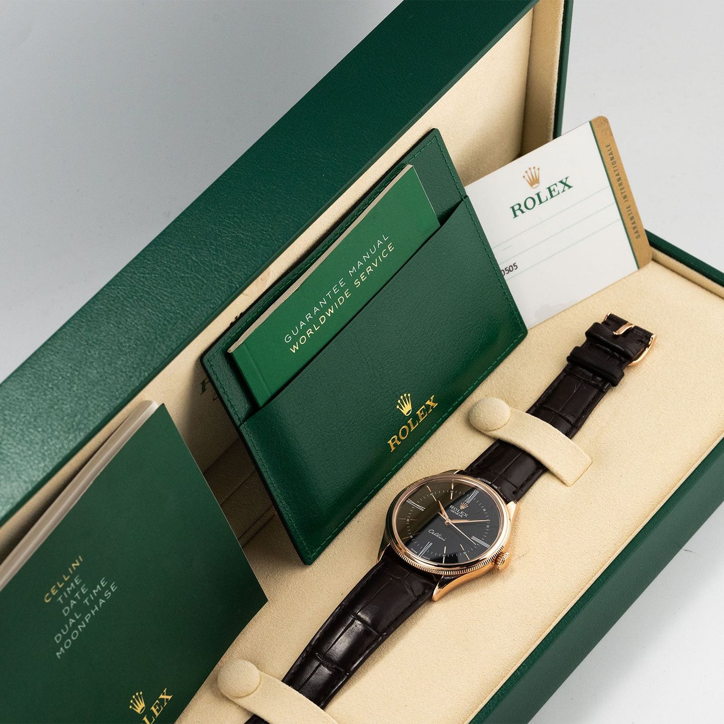 Rolex Cellini Time 50505 (2017) - Black dial 39 mm Rose Gold case (8/8)