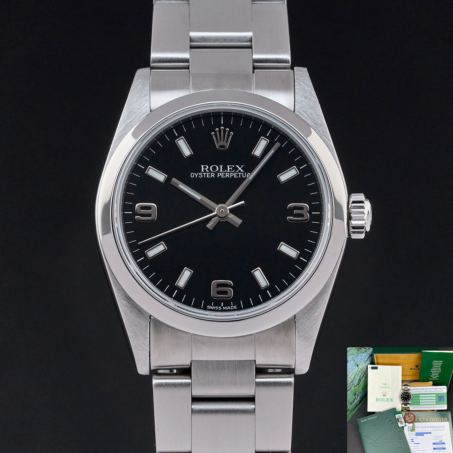 Rolex Oyster Perpetual 31 77080 (2000) - Black dial 31 mm Steel case (1/8)