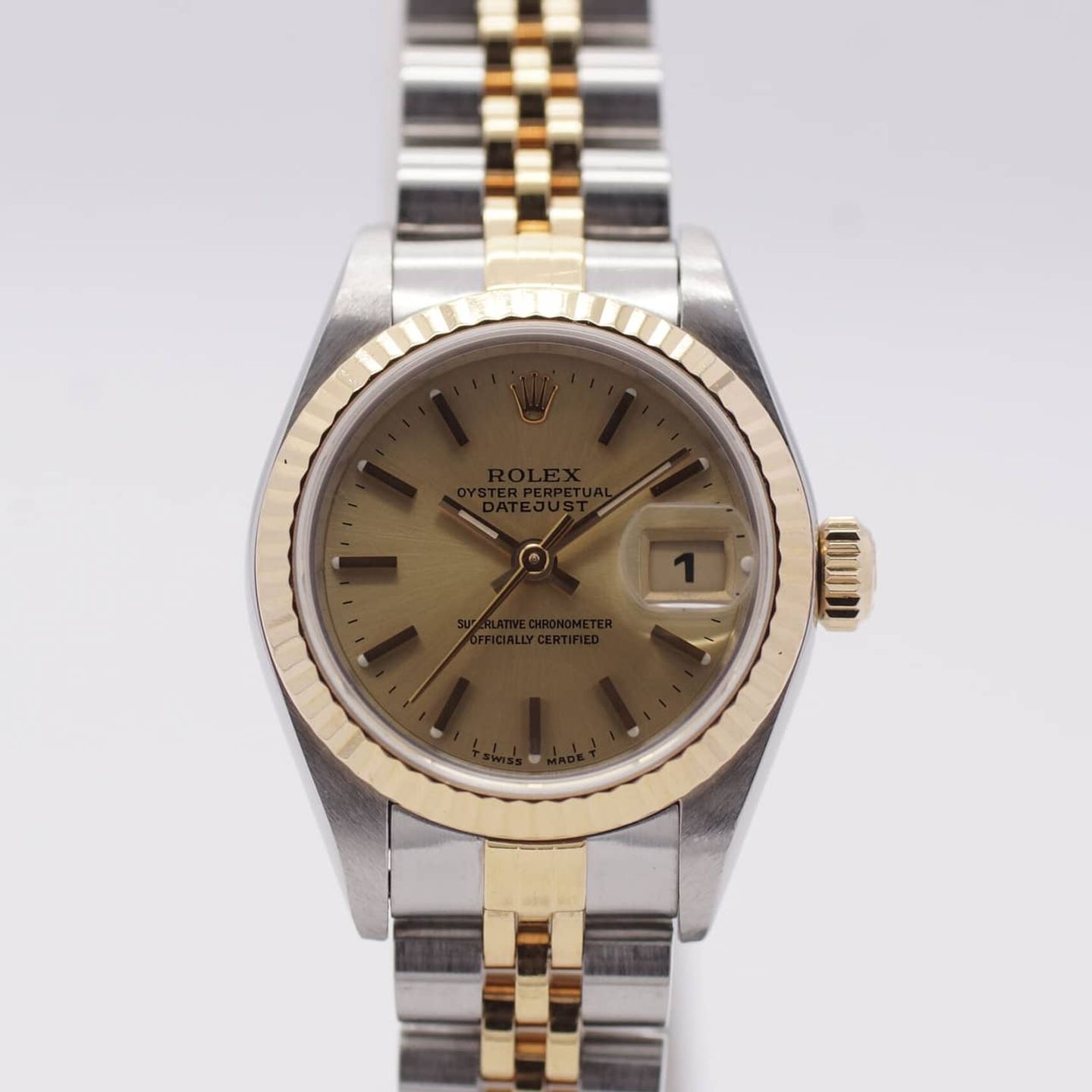Rolex Lady-Datejust 69173 (1991) - Champagne wijzerplaat 26mm Goud/Staal (1/8)