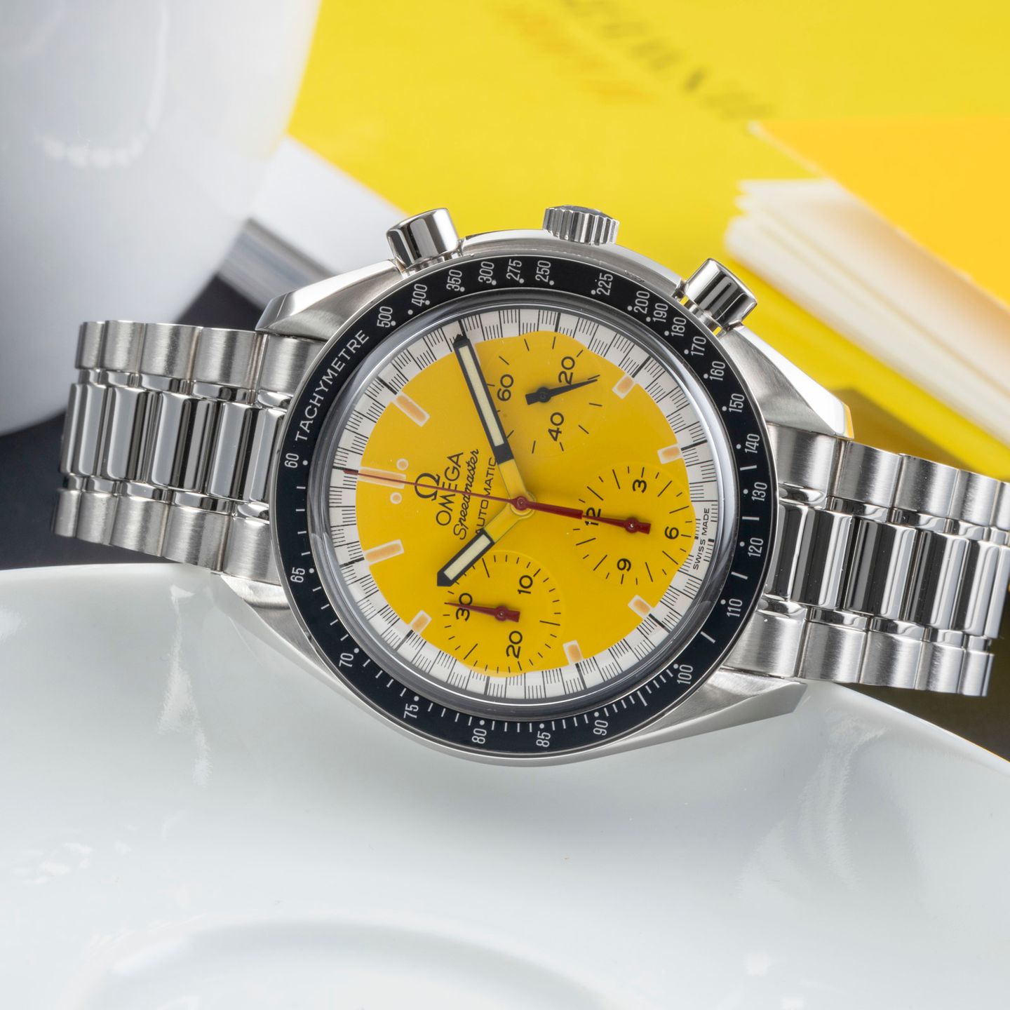 Omega Speedmaster Reduced 3810.12.06 (1999) - Yellow dial 39 mm Steel case (1/8)