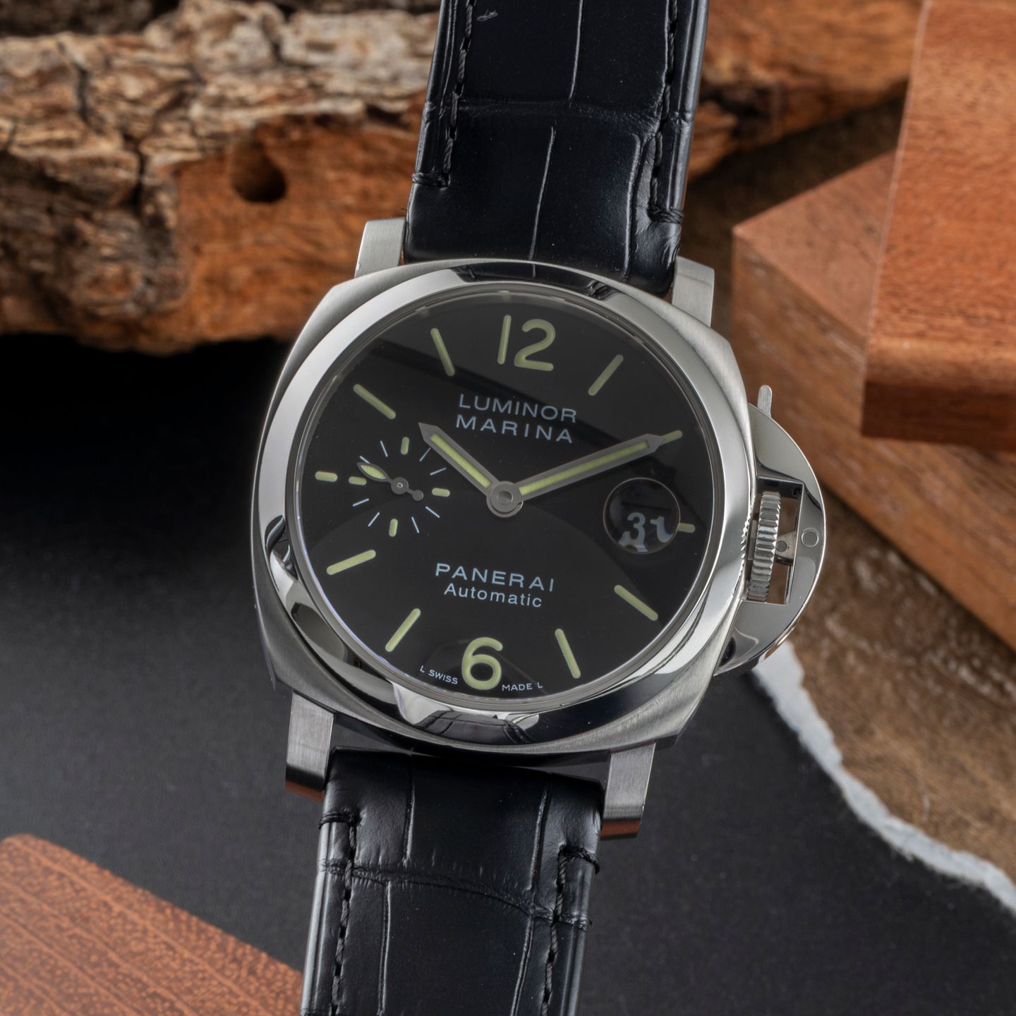Panerai Luminor Marina Automatic PAM00048 (Unknown (random serial)) - Black dial 40 mm Steel case (3/8)