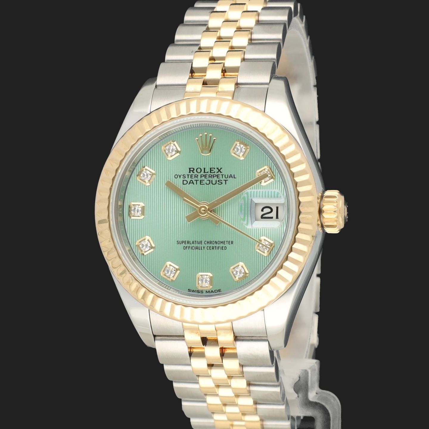 Rolex Lady-Datejust 279173 (2018) - Green dial 28 mm Gold/Steel case (1/8)