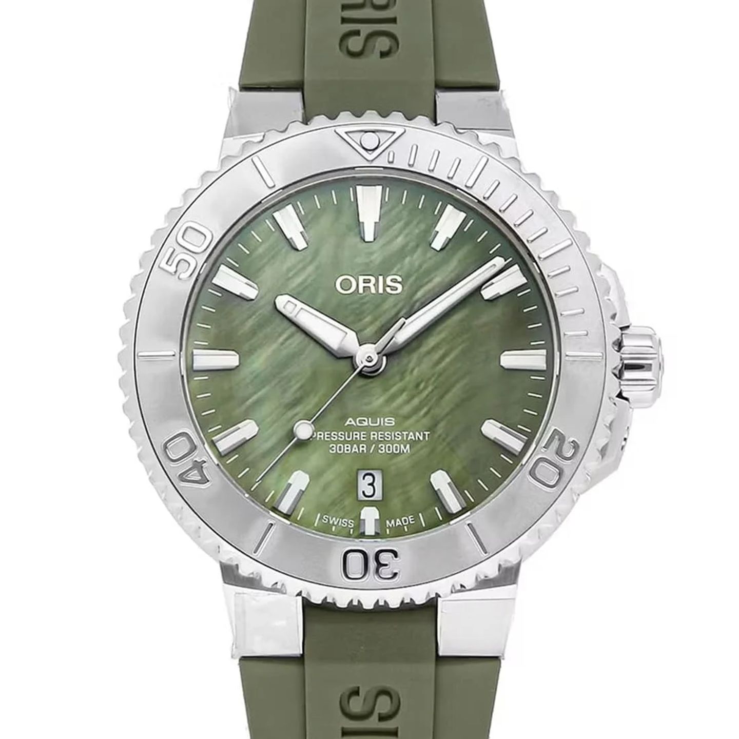 Oris Aquis 01 733 7766 4187-Set (2024) - Groen wijzerplaat 42mm Staal (2/3)