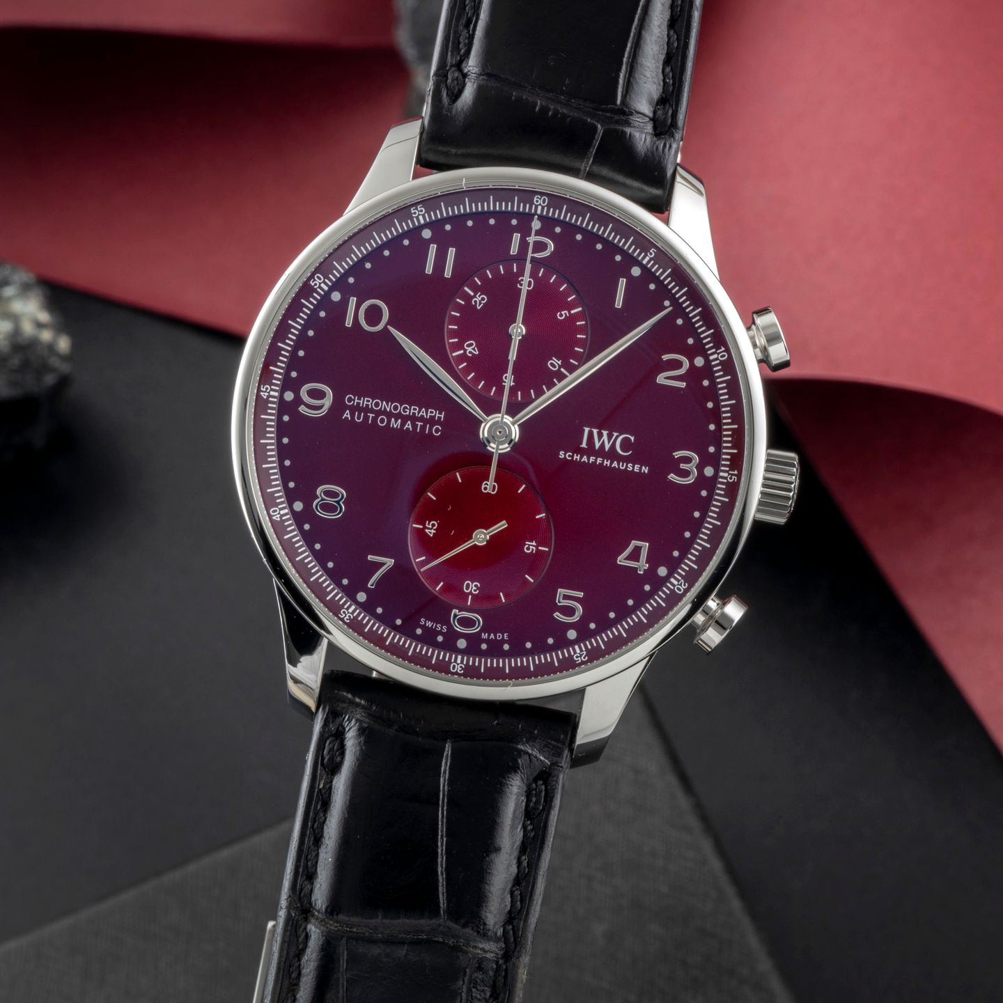 IWC Portuguese Chronograph IW371616 (Onbekend (willekeurig serienummer)) - Rood wijzerplaat 41mm Staal (3/8)