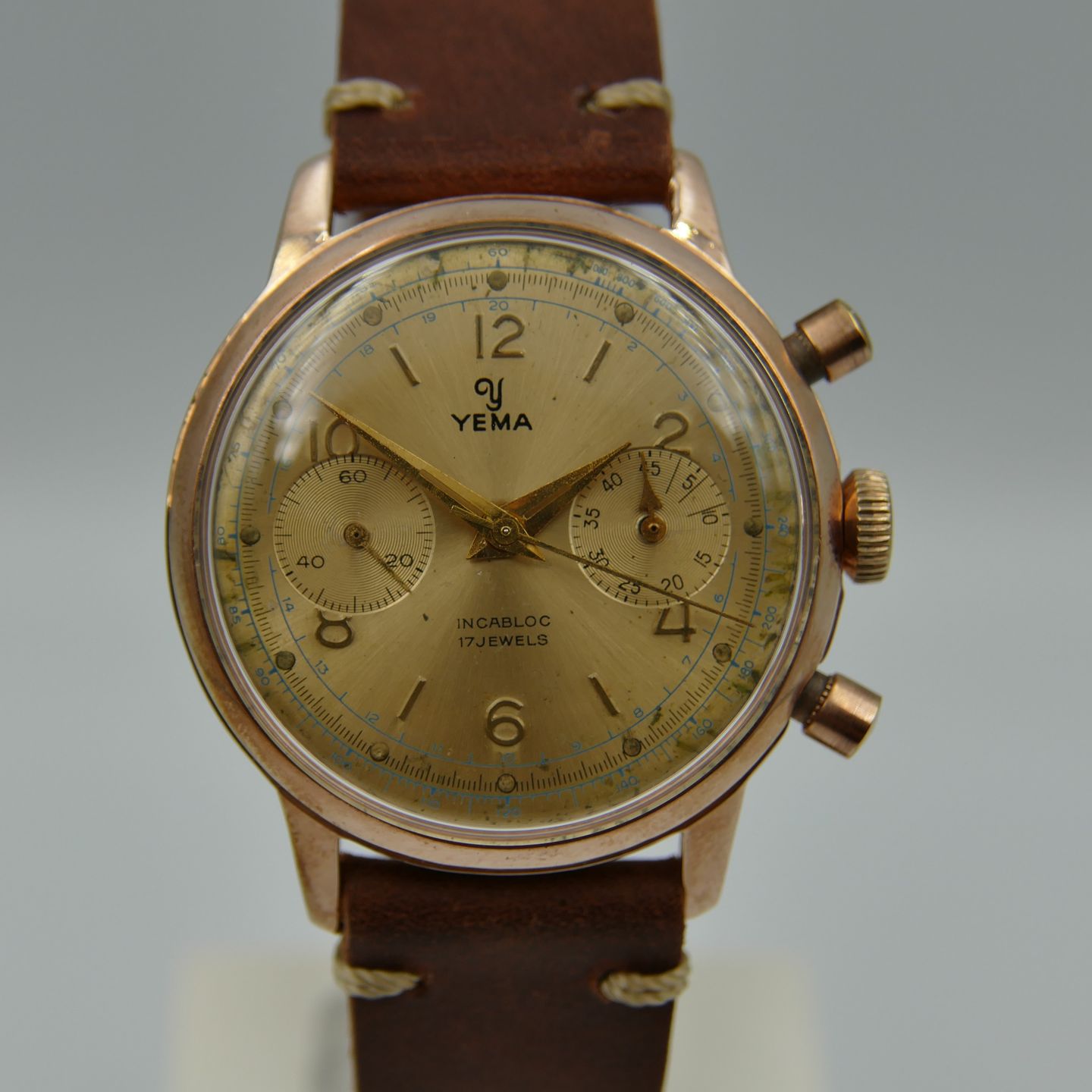 Yema Vintage 60's vintage watch mens chronograph valjoux 92 rose gold PL serviced - (2/8)