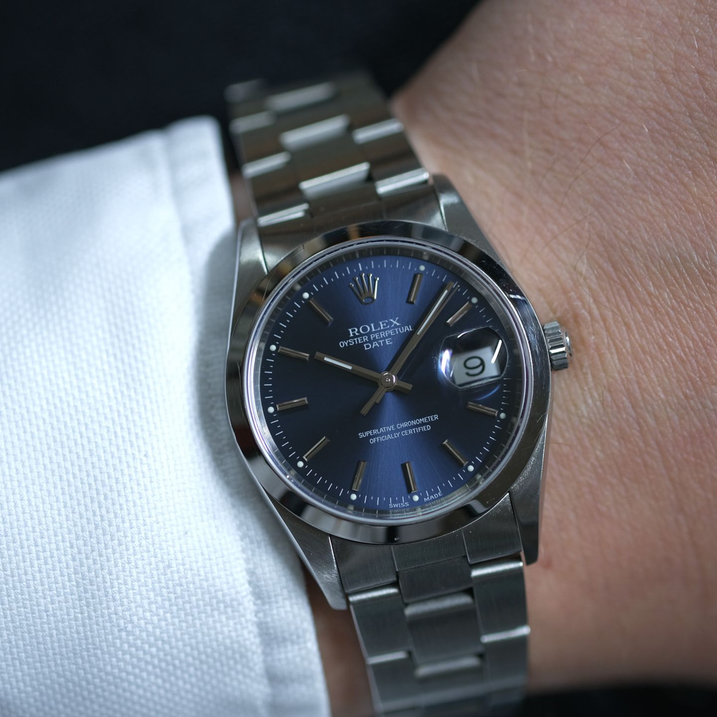 Rolex Oyster Perpetual Date 15200 (2001) - Blue dial 34 mm Steel case (1/8)