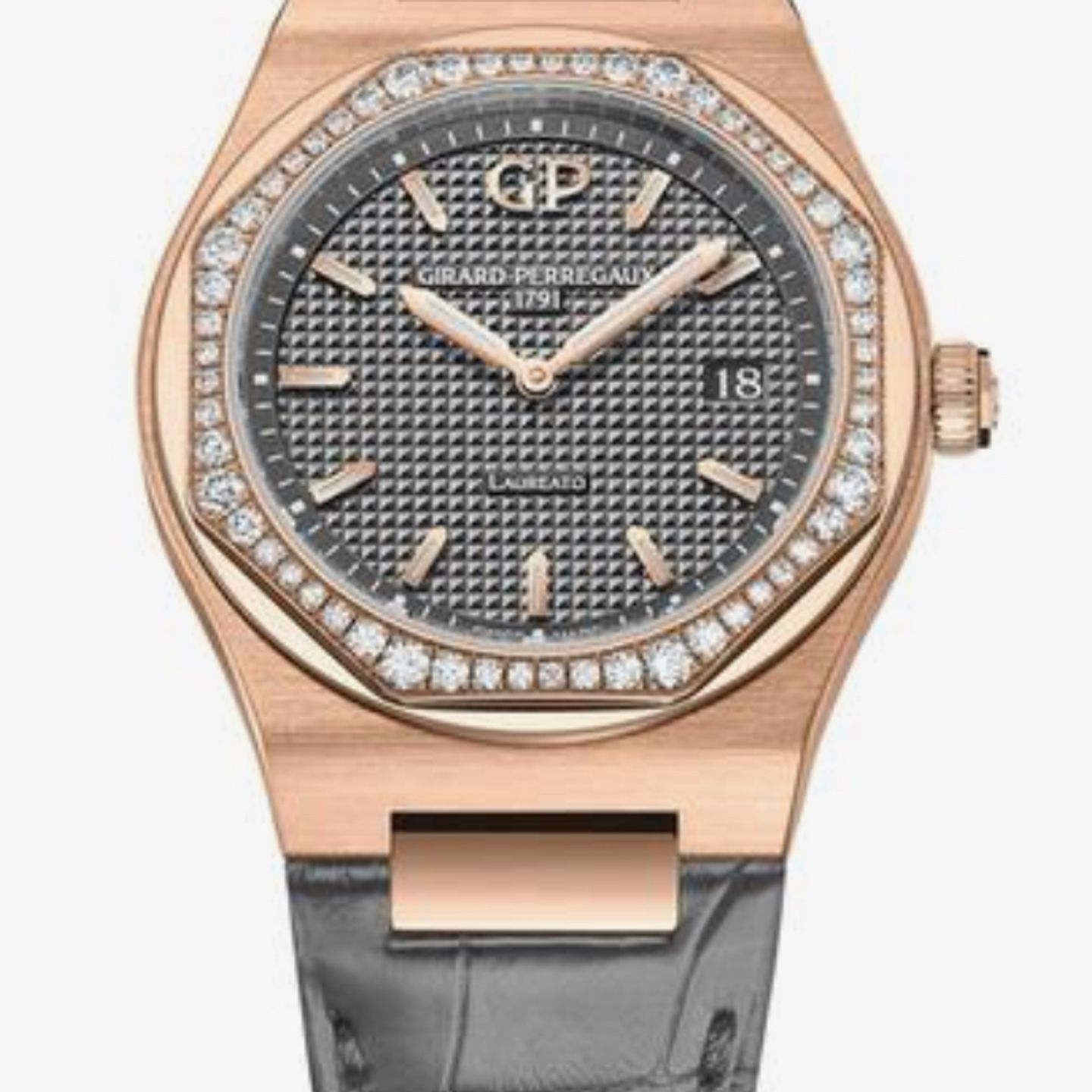 Girard-Perregaux Laureato 80189D52A232-CB6A (2024) - Grijs wijzerplaat 34mm Roségoud (1/1)