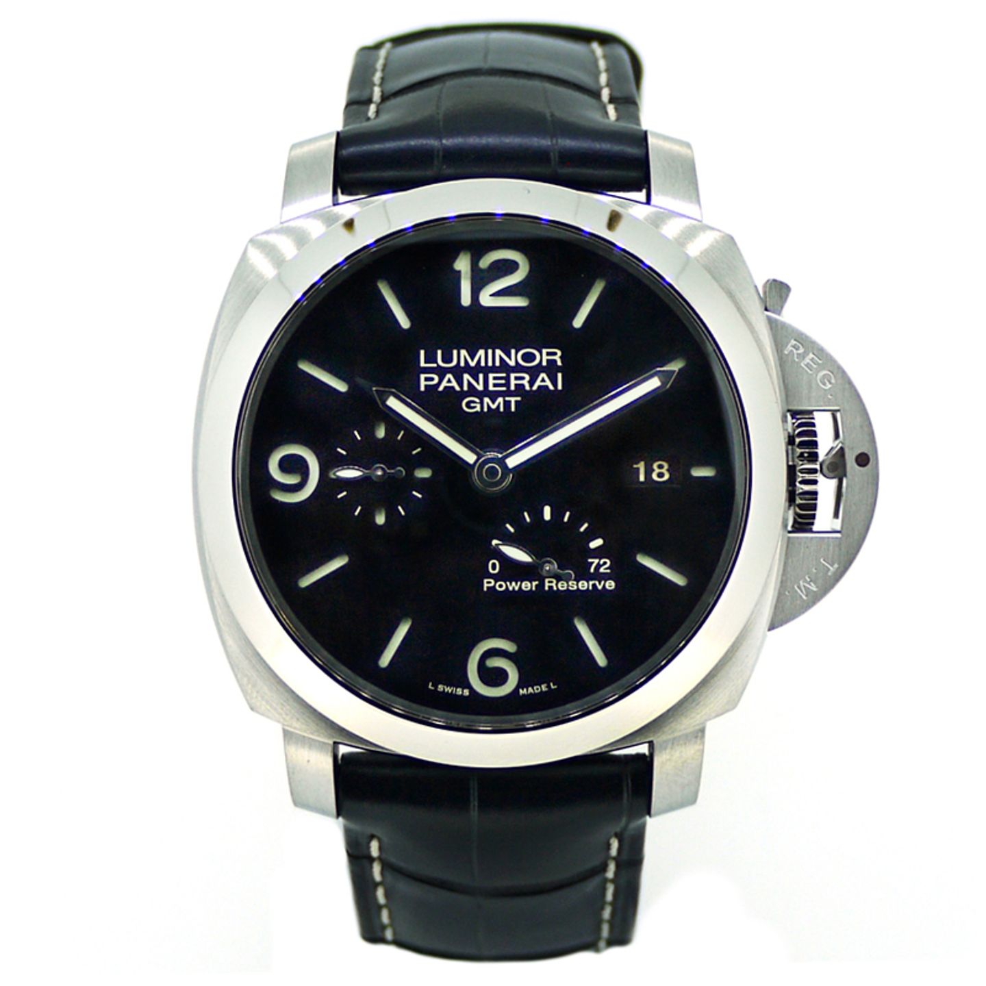 Panerai Luminor 1950 3 Days GMT Power Reserve Automatic PAM00347 (2007) - Zwart wijzerplaat 44mm Staal (1/2)